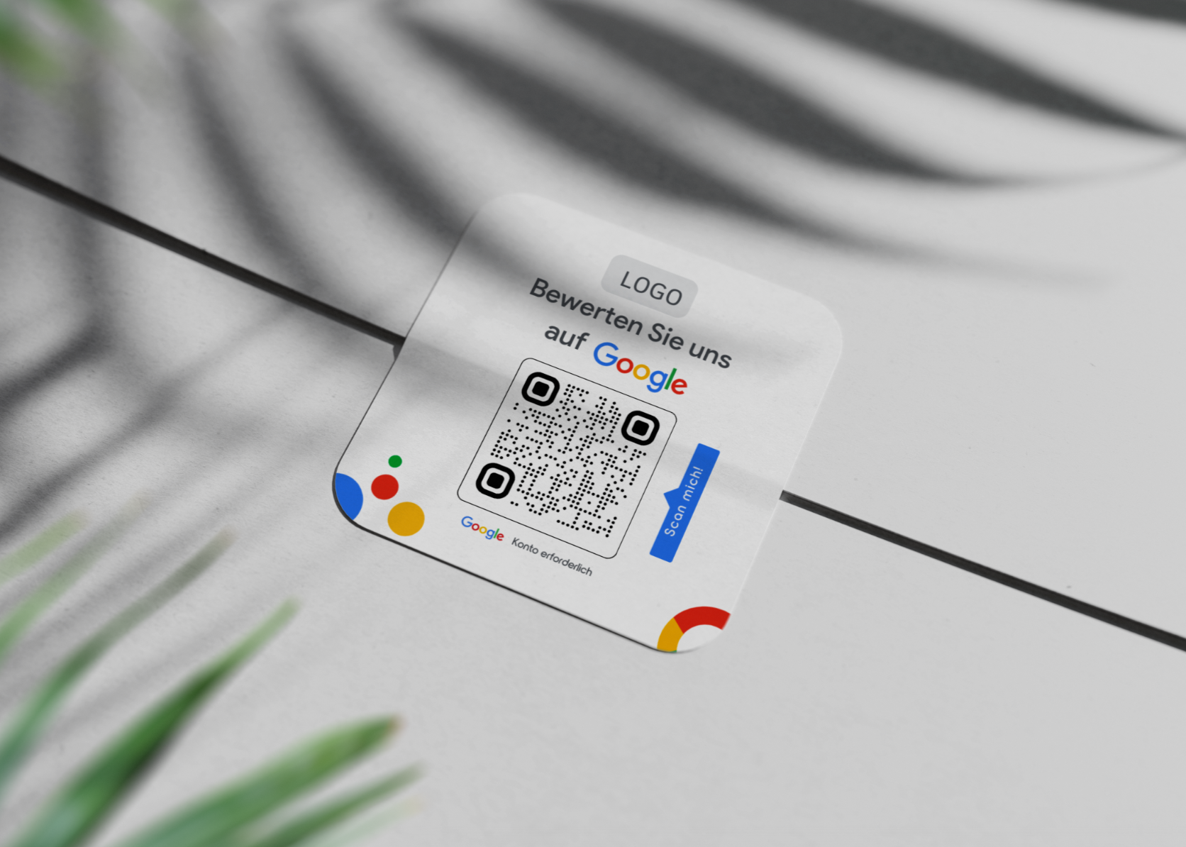 Google Bewertung Logo QR-Code Sticker - Quadratische Etiketten auf Rolle Modern Weiß - ReviewMe