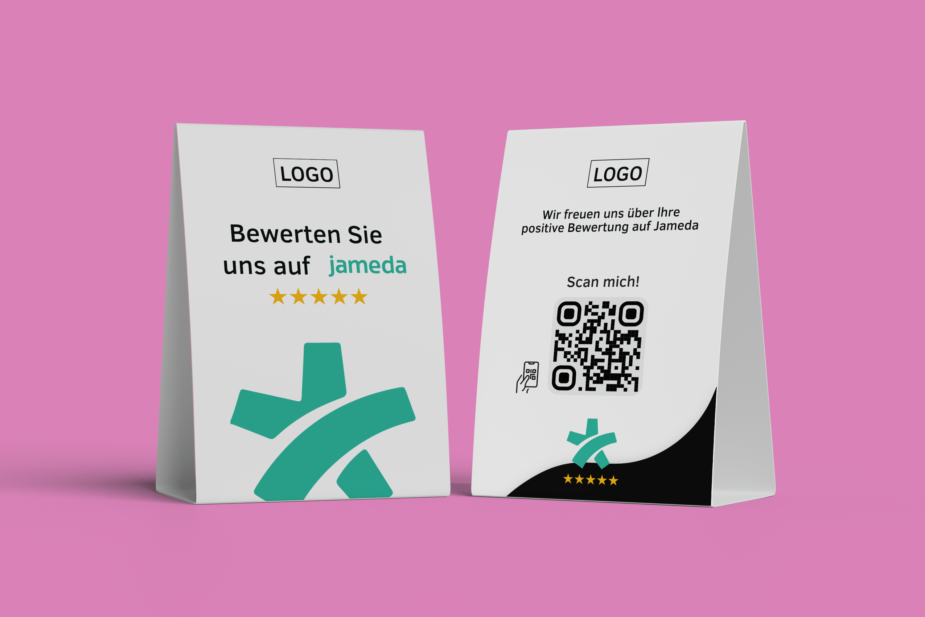 Tischaufsteller Bewerten Sie uns auf Jameda - Schwarz - ReviewMe