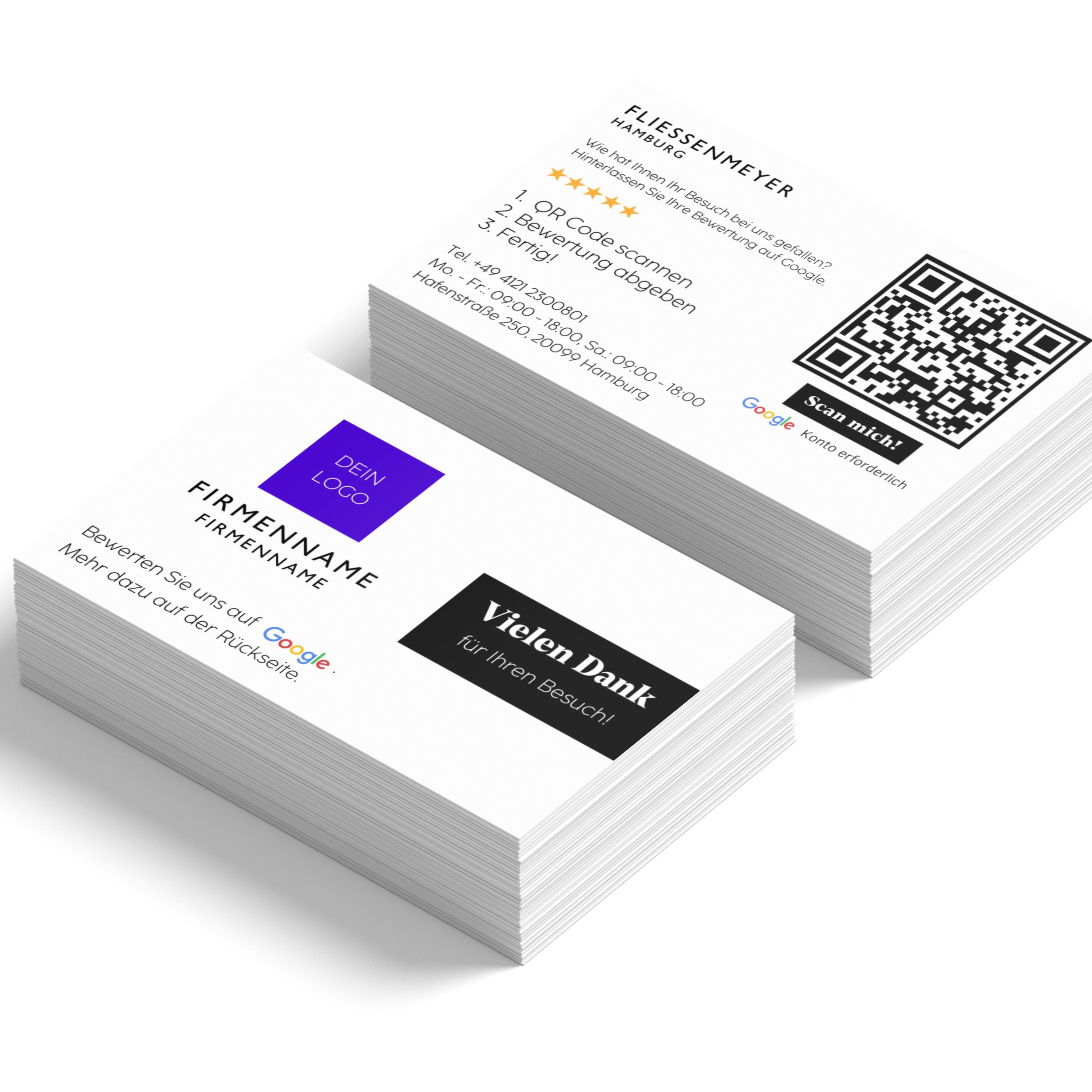 Klassisch Google Bewertungskarten Visitenkarte mit QR-Code und Logo | Dankeskarten Aktiv Verfügbarkeitsbenachrichtigungen: 0 - ReviewMe