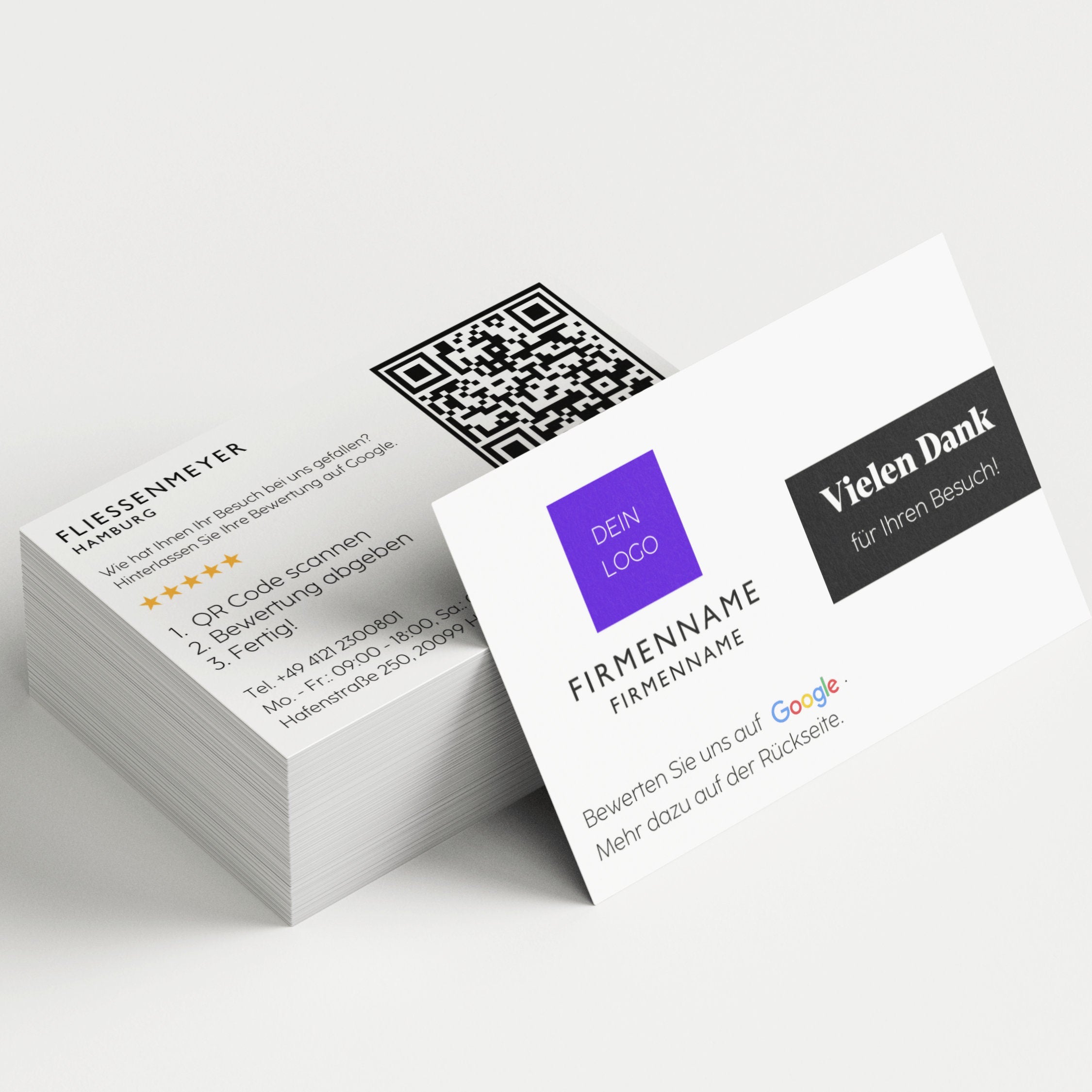 Klassisch Google Bewertungskarten Visitenkarte mit QR-Code und Logo | Dankeskarten Aktiv Verfügbarkeitsbenachrichtigungen: 0 - ReviewMe