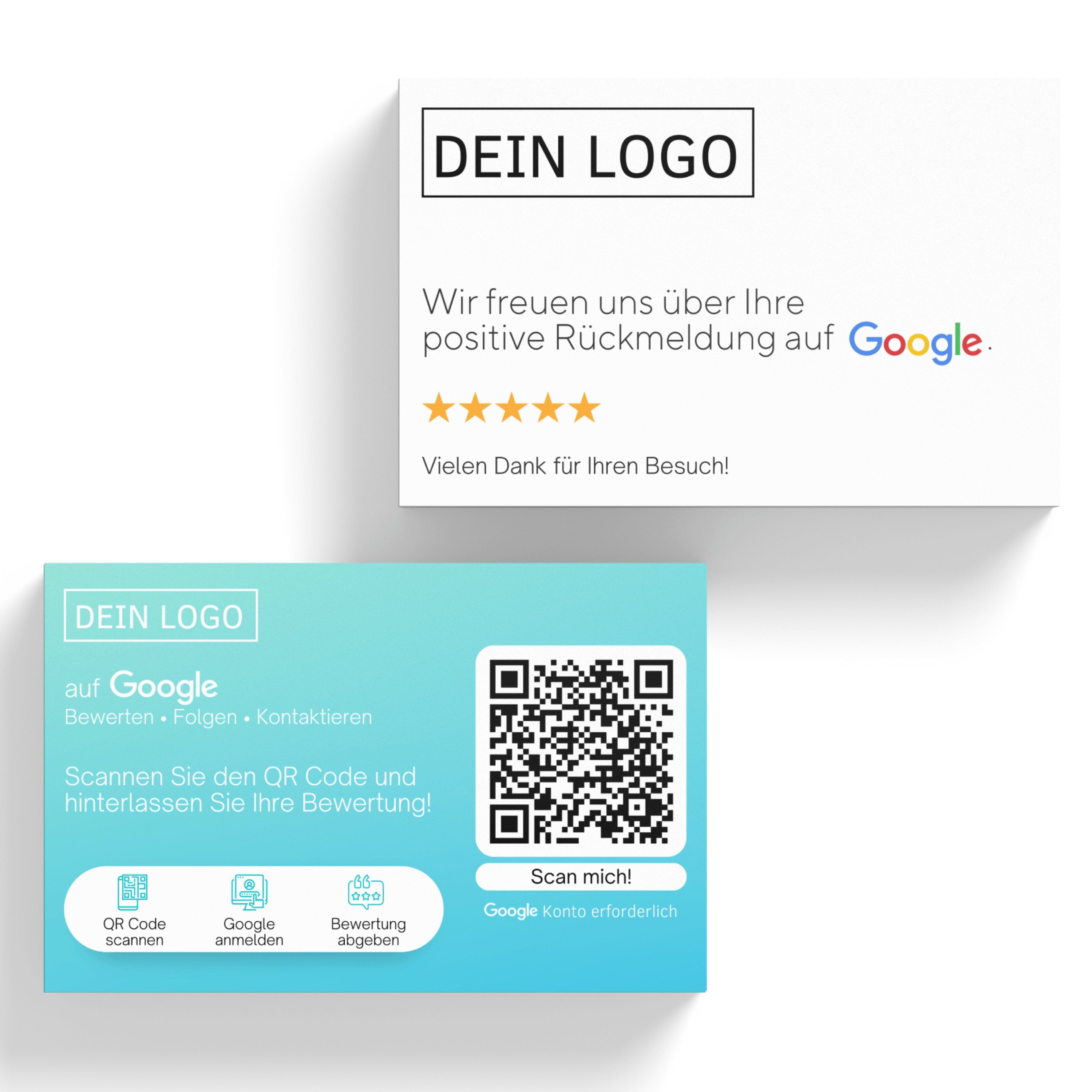 Türkis Google Bewertungskarten Visitenkarte mit QR-Code und Logo | Dankeskarten | Business - ReviewMe