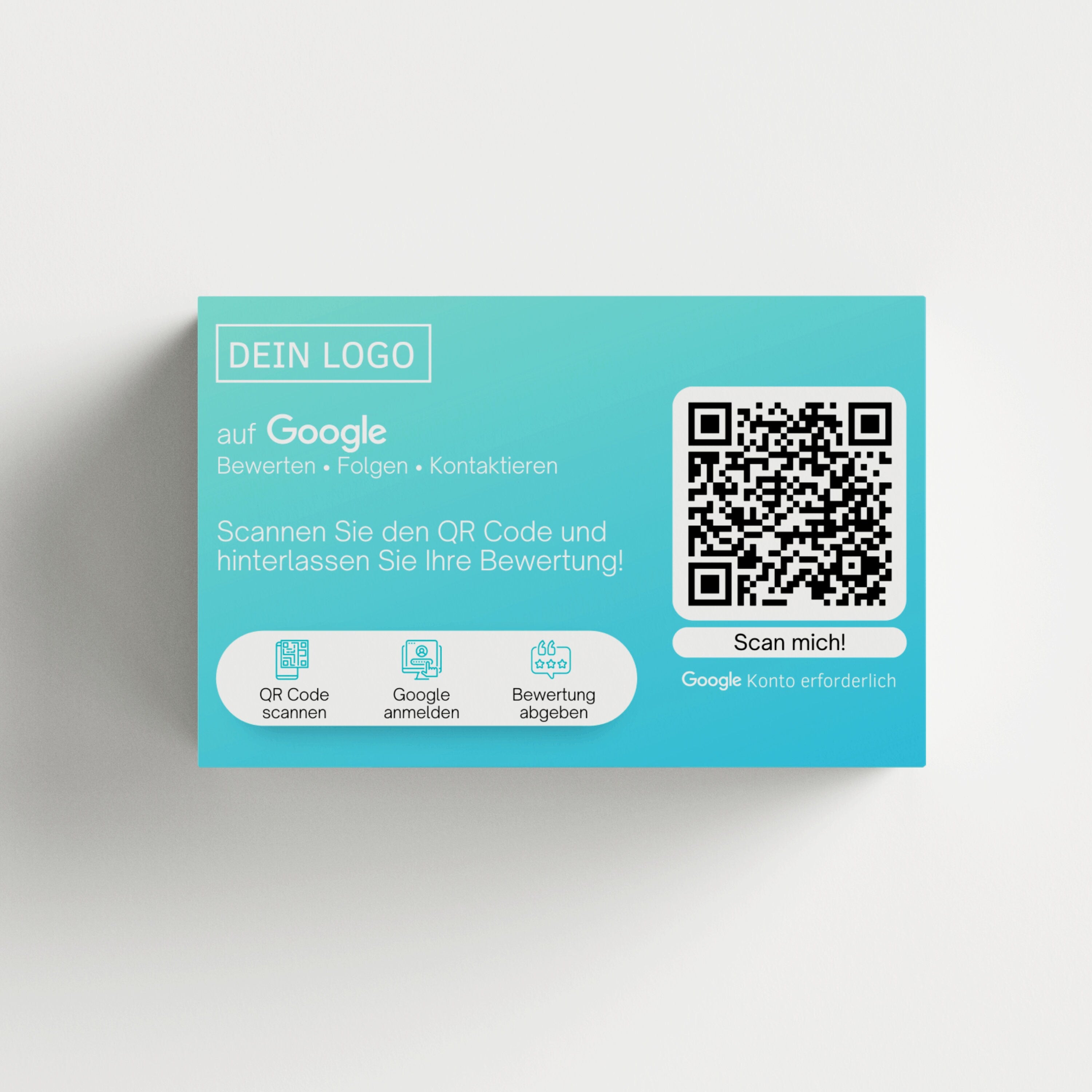 Türkis Google Bewertungskarten Visitenkarte mit QR-Code und Logo | Dankeskarten | Business - ReviewMe