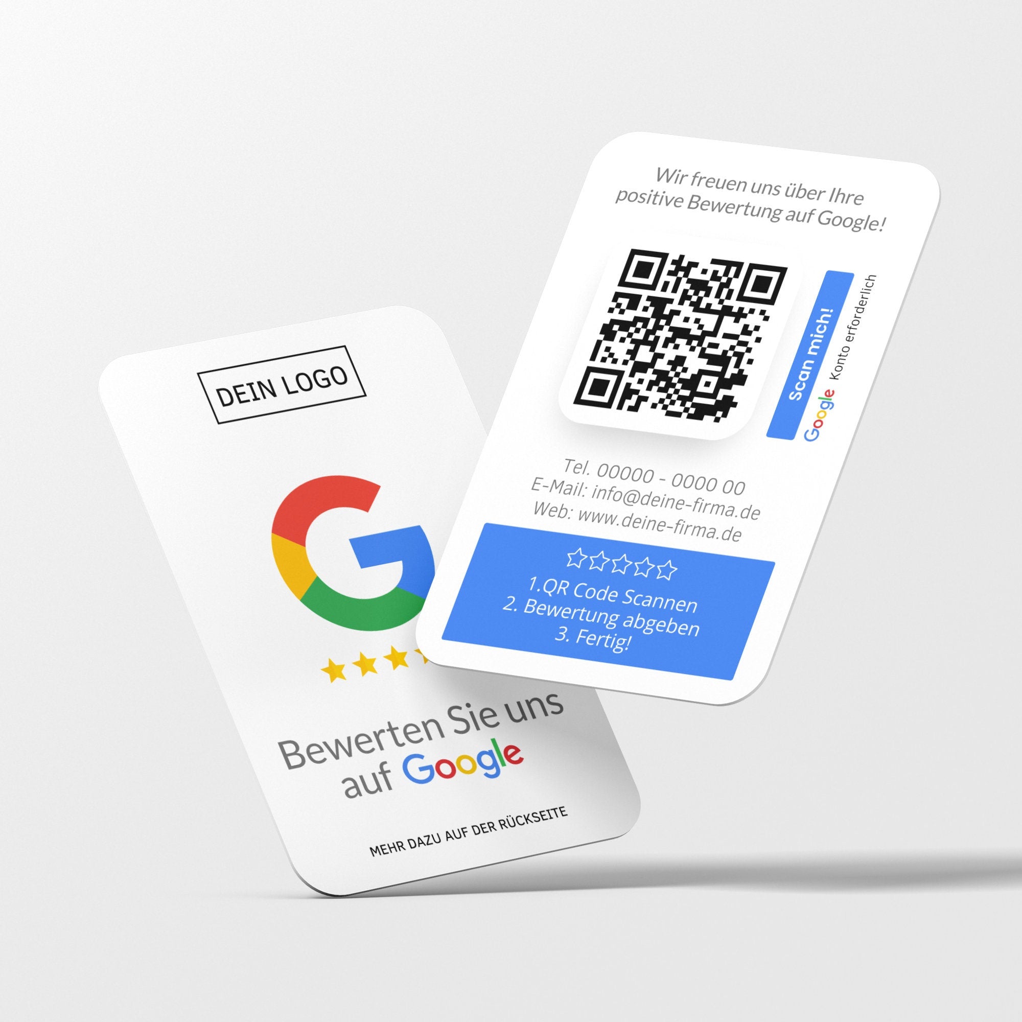 Bewertungskarten mit Kontaktdaten, Logo für Google Bewertung - ReviewMe