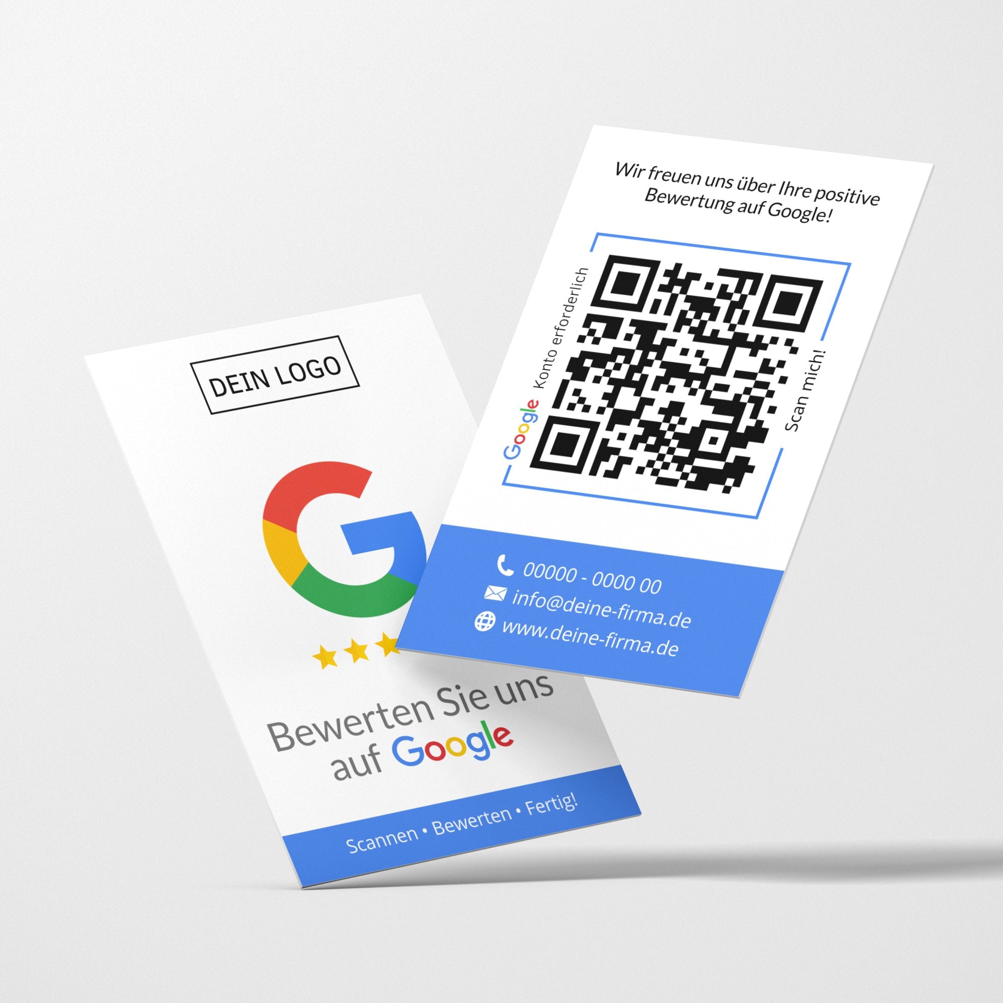 Bewertungskarten mit Kontaktdaten, Logo für Google Bewertung - ReviewMe