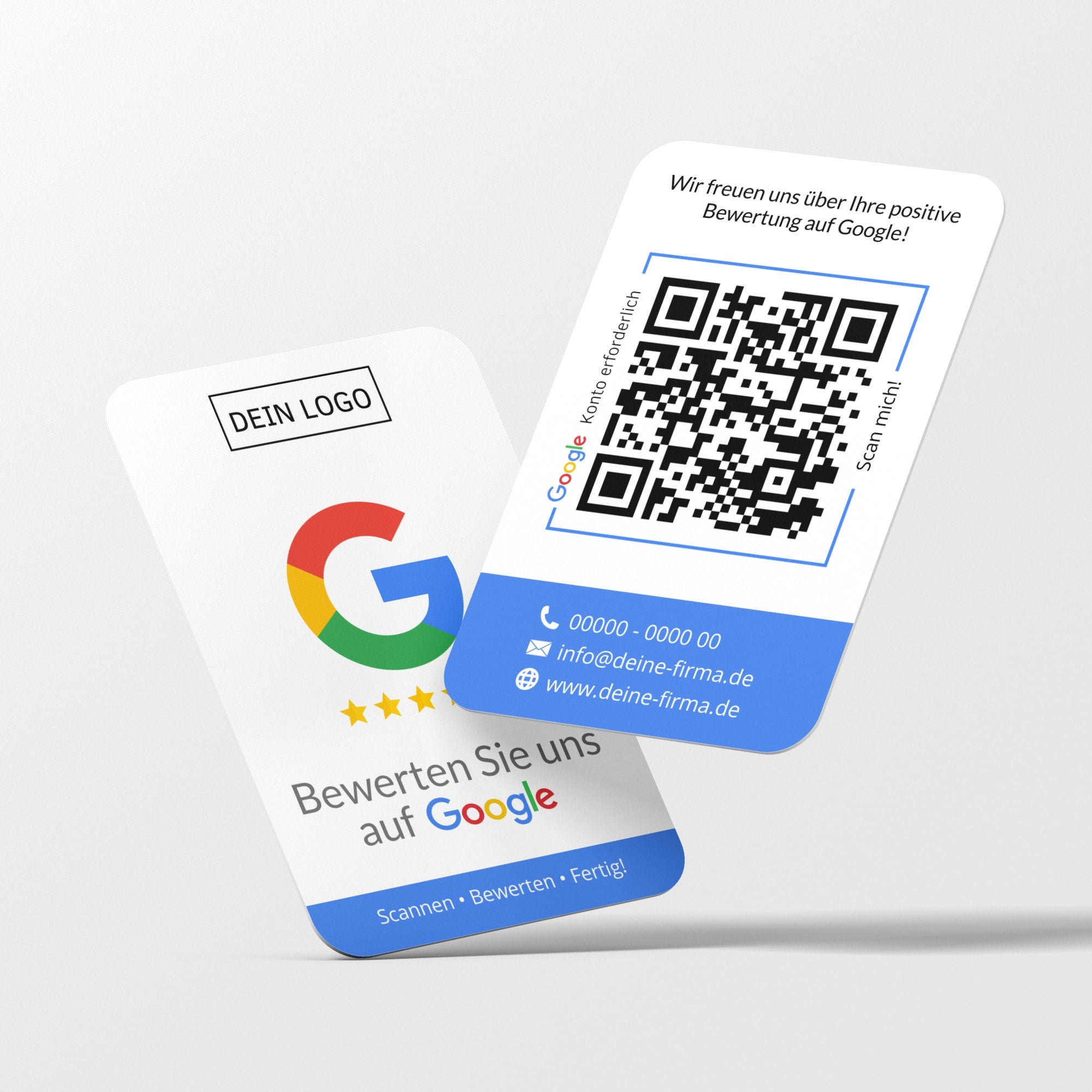 Bewertungskarten mit Kontaktdaten, Logo für Google Bewertung - ReviewMe