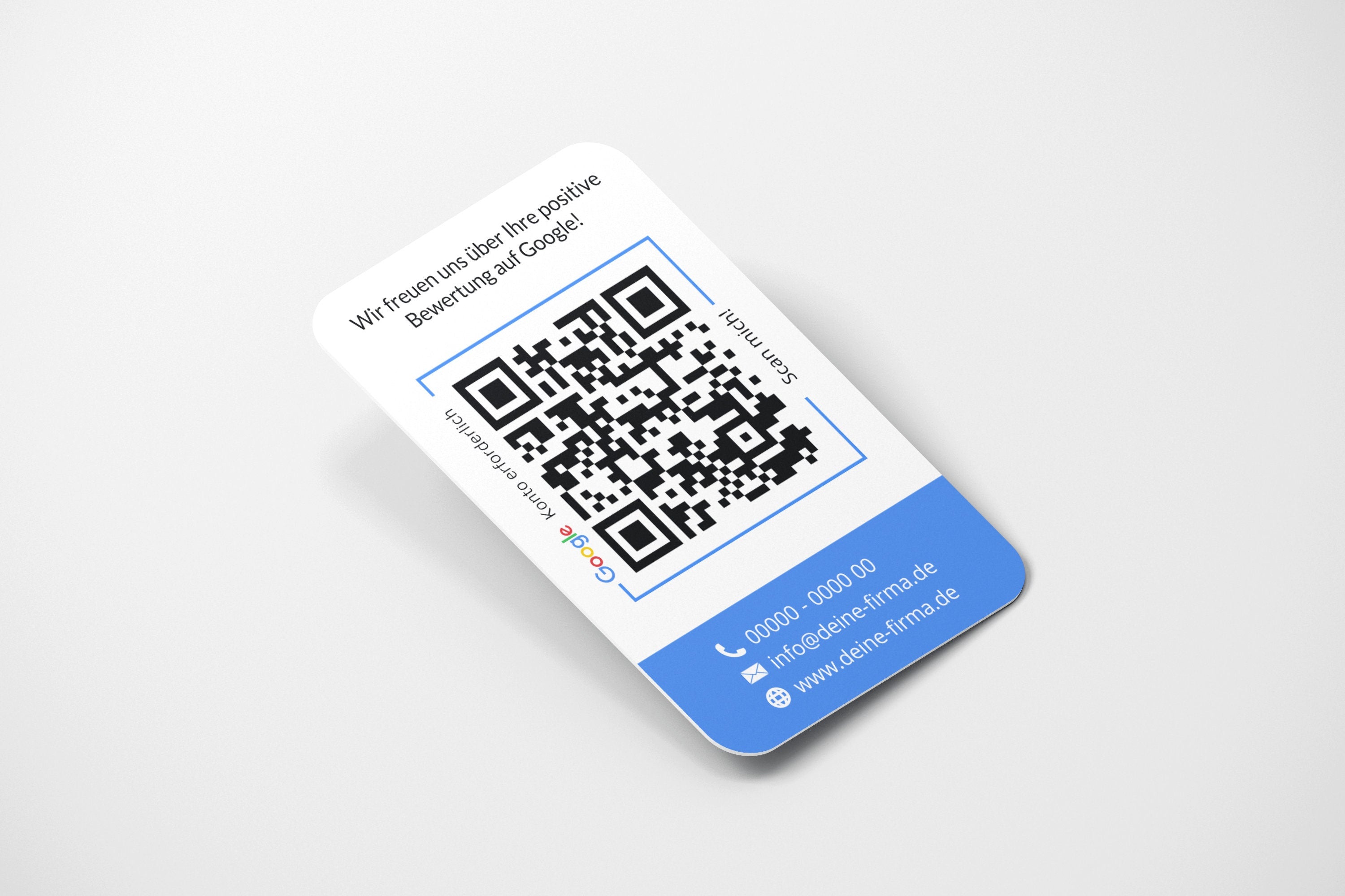 Bewertungskarten mit Kontaktdaten, Logo für Google Bewertung - ReviewMe