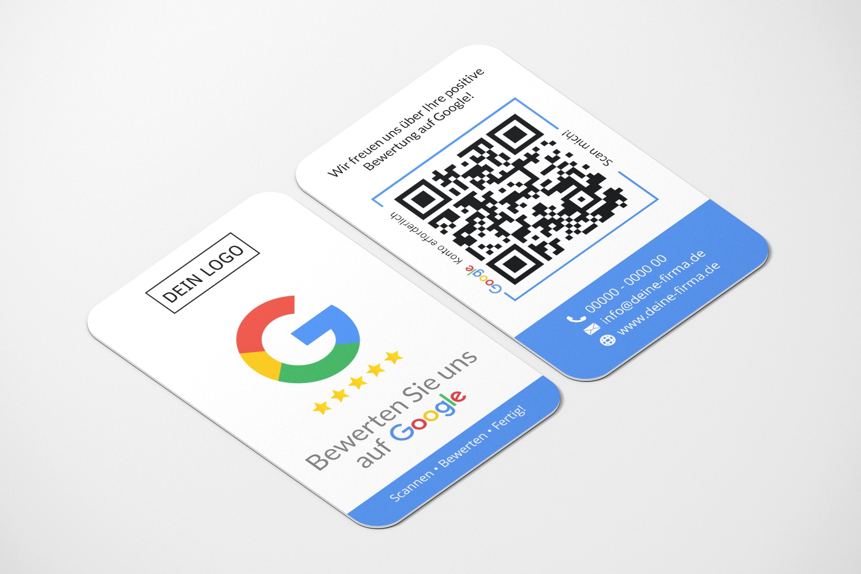 Bewertungskarten mit Kontaktdaten, Logo für Google Bewertung - ReviewMe