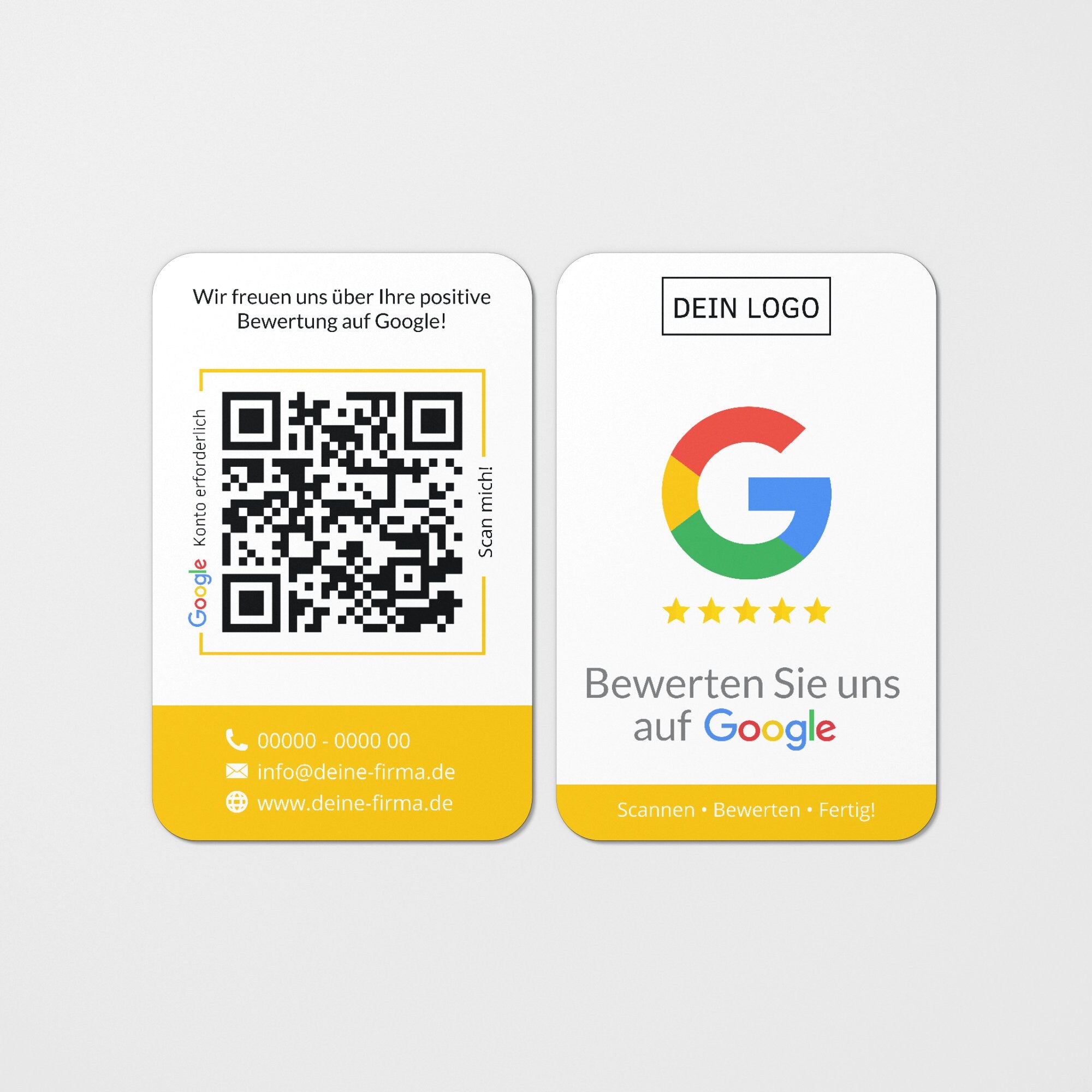 Bewertungskarten mit Kontaktdaten, Logo für Google Bewertung - ReviewMe