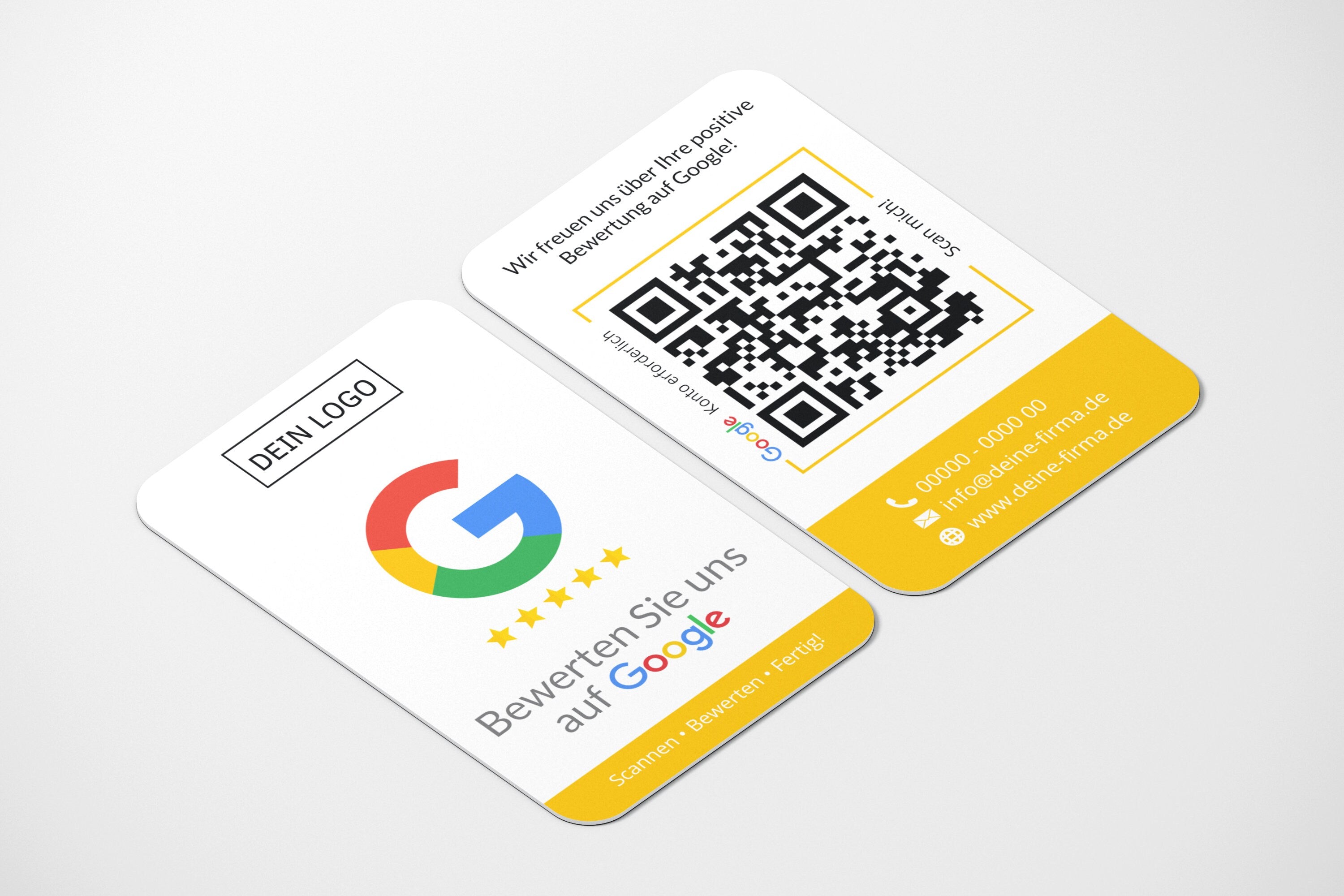 Bewertungskarten mit Kontaktdaten, Logo für Google Bewertung - ReviewMe