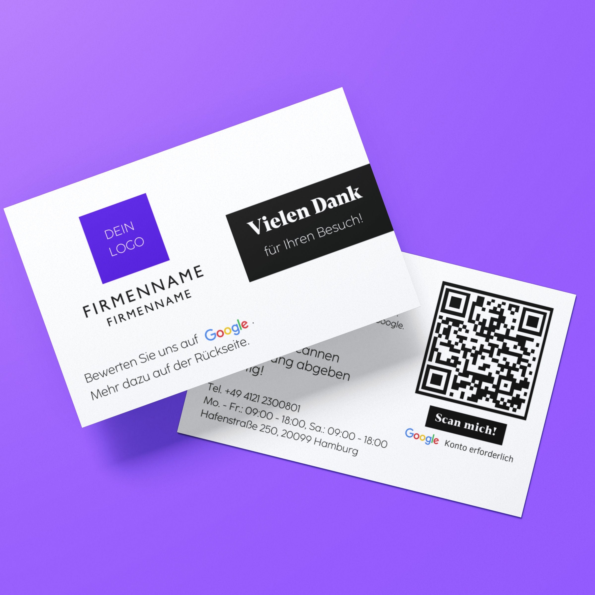 Klassisch Google Bewertungskarten Visitenkarte mit QR-Code und Logo | Dankeskarten Aktiv Verfügbarkeitsbenachrichtigungen: 0 - ReviewMe