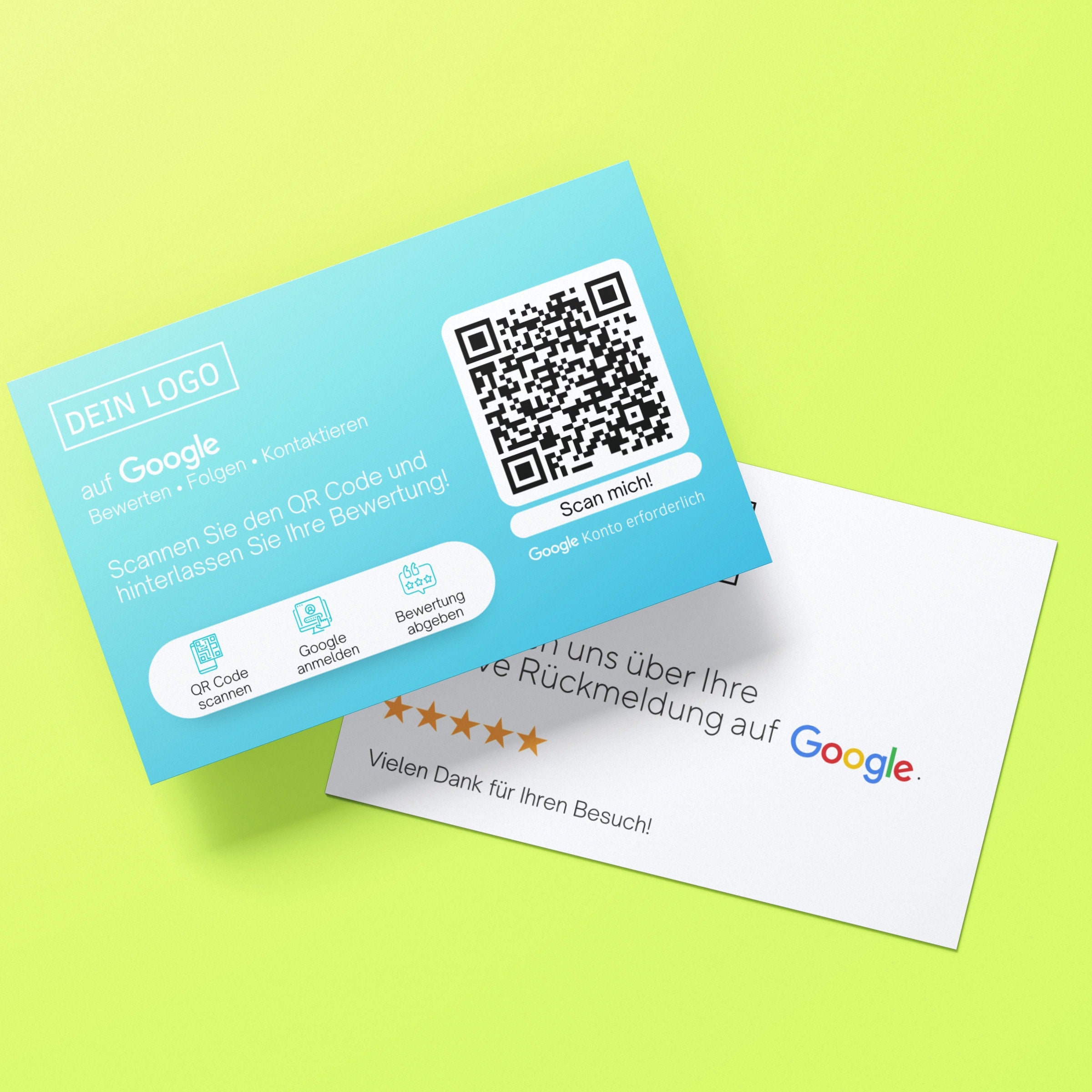 Türkis Google Bewertungskarten Visitenkarte mit QR-Code und Logo | Dankeskarten | Business - ReviewMe