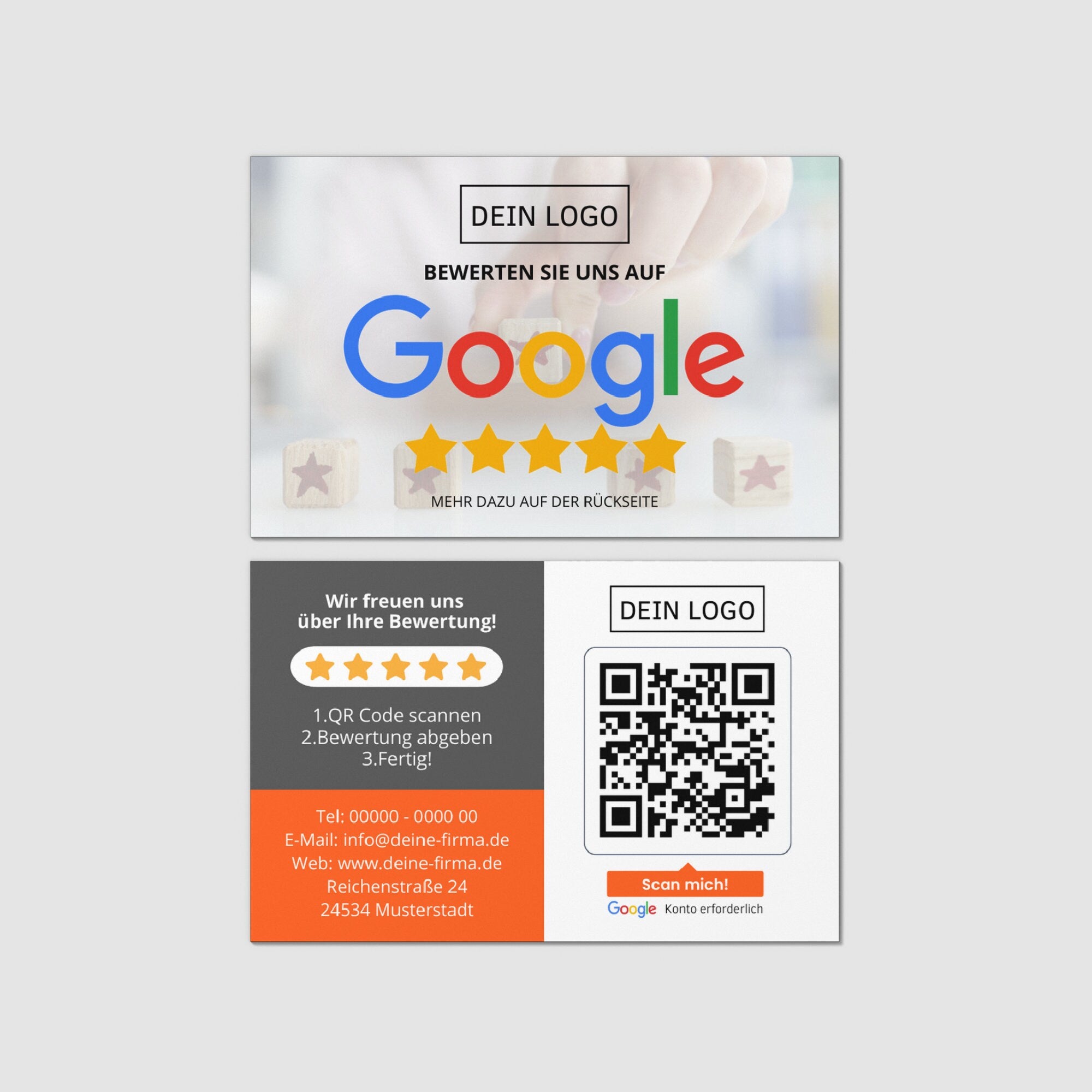 Bewertungskarten für Google mit QR-Code Grau/Orange - ReviewMe