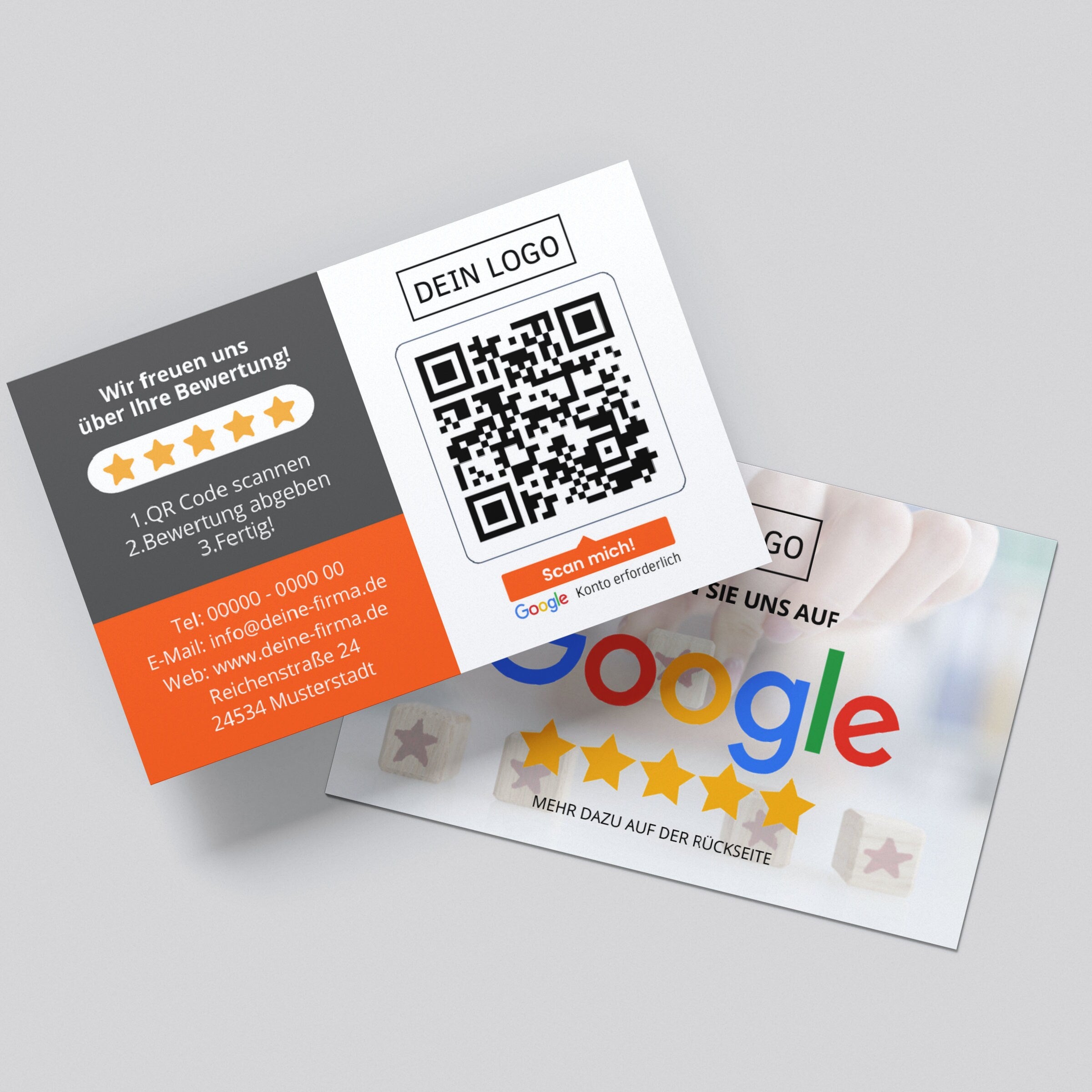 Bewertungskarten für Google mit QR-Code Grau/Orange - ReviewMe