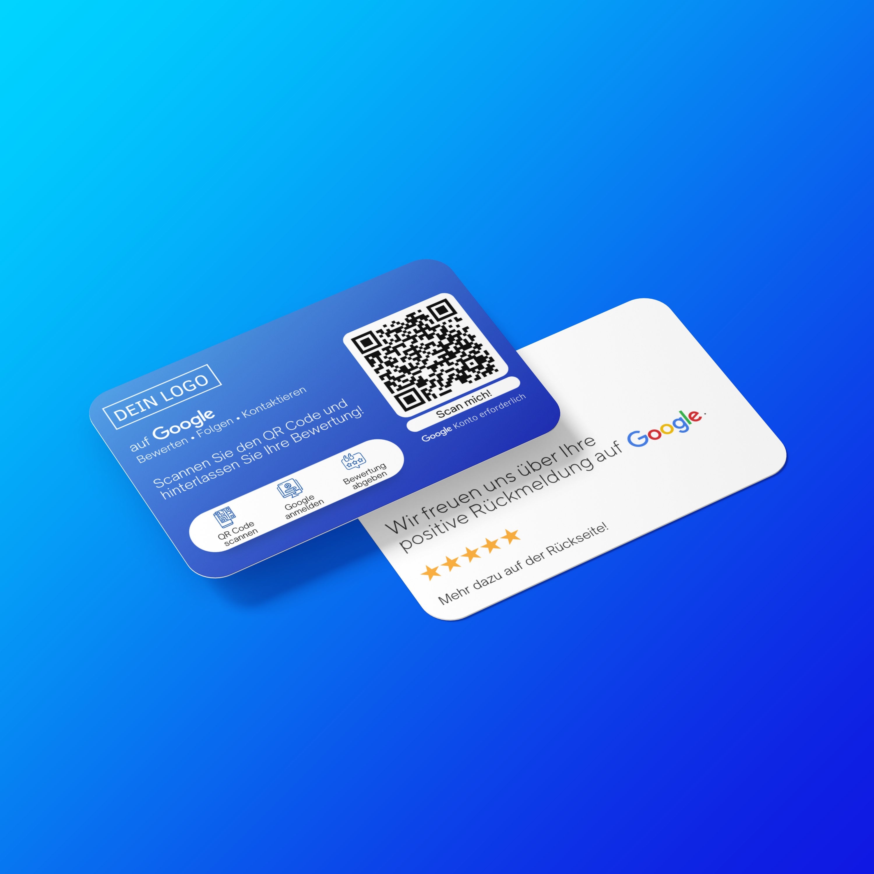 Bewertungskarten für Google Bewertung mit QR-Code Blau Modern - ReviewMe