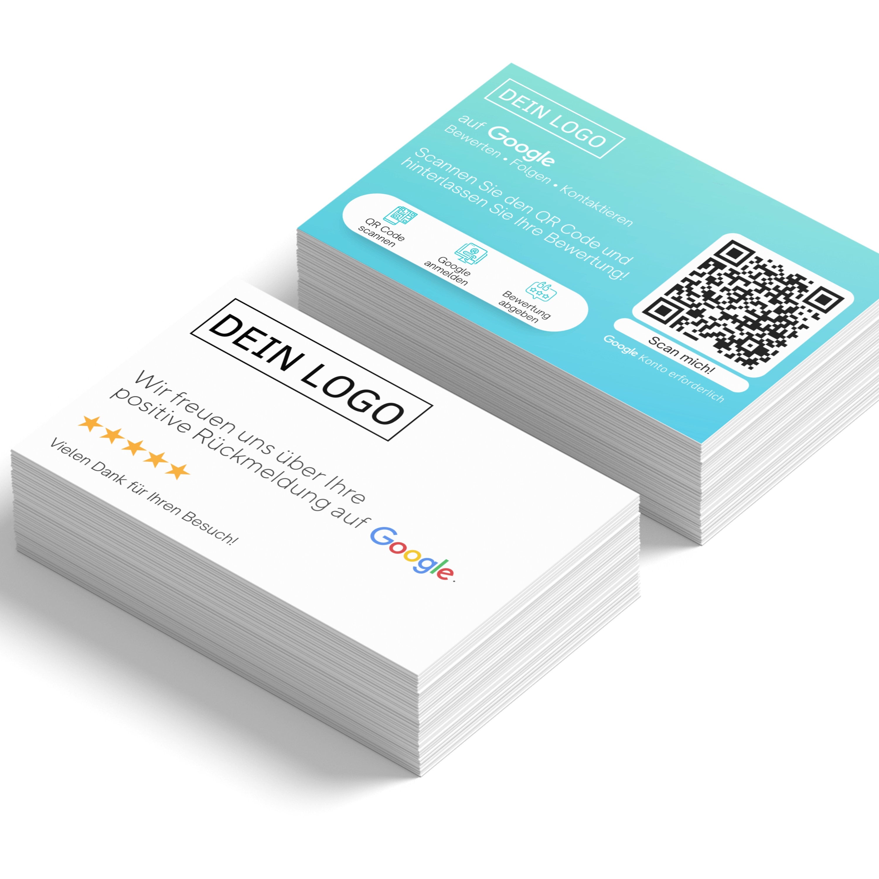 Türkis Google Bewertungskarten Visitenkarte mit QR-Code und Logo | Dankeskarten | Business - ReviewMe