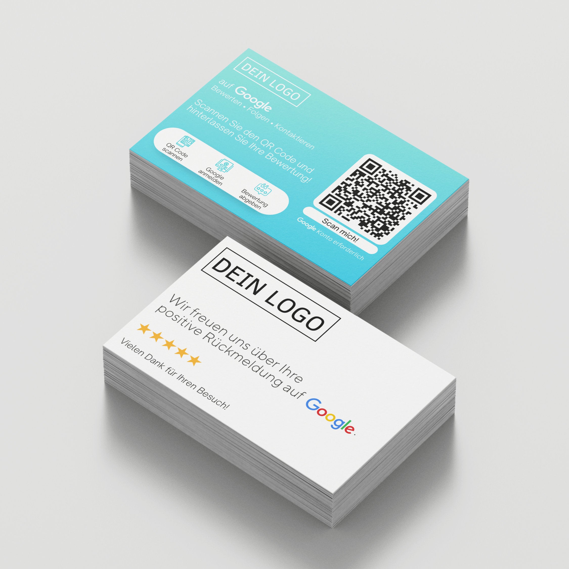Türkis Google Bewertungskarten Visitenkarte mit QR-Code und Logo | Dankeskarten | Business - ReviewMe