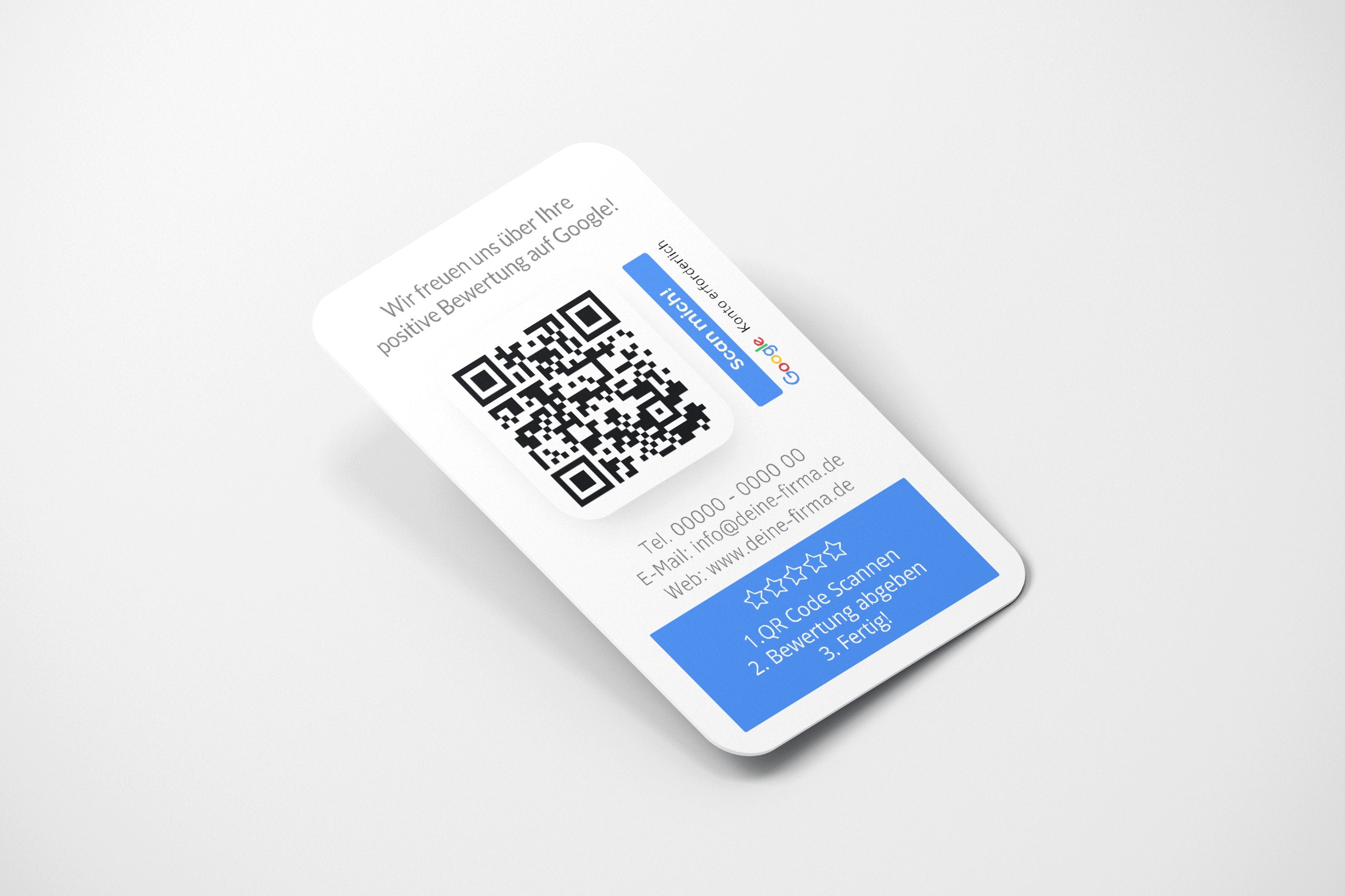 Bewertungskarten mit Kontaktdaten, Logo für Google Bewertung - ReviewMe