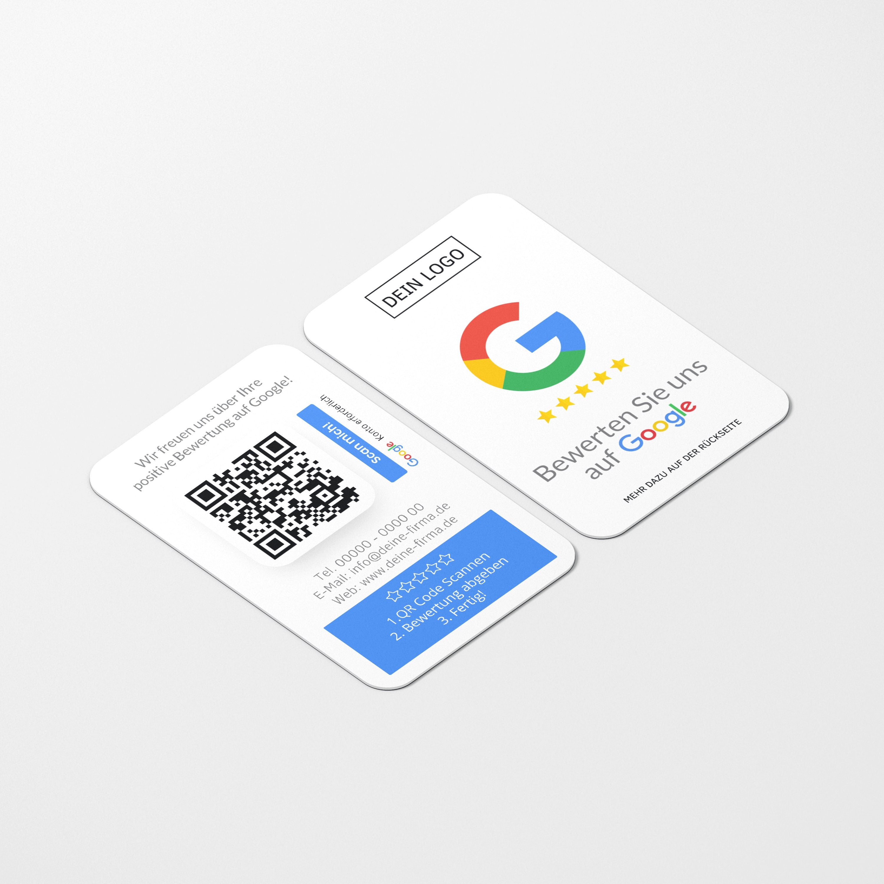Bewertungskarten mit Kontaktdaten, Logo für Google Bewertung - ReviewMe