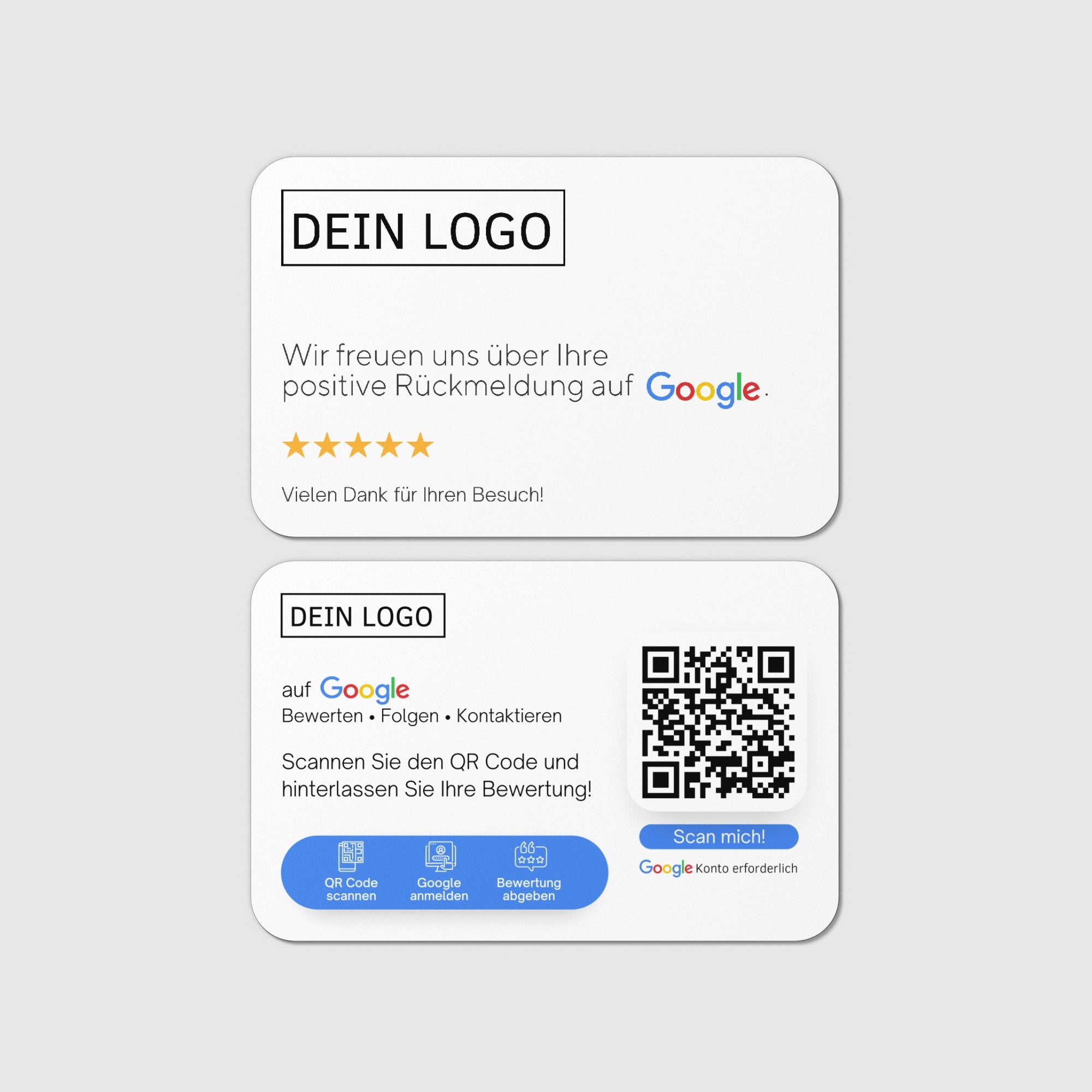 Bewertungskarten mit Logo für Google Bewertung mit QR-Code - ReviewMe