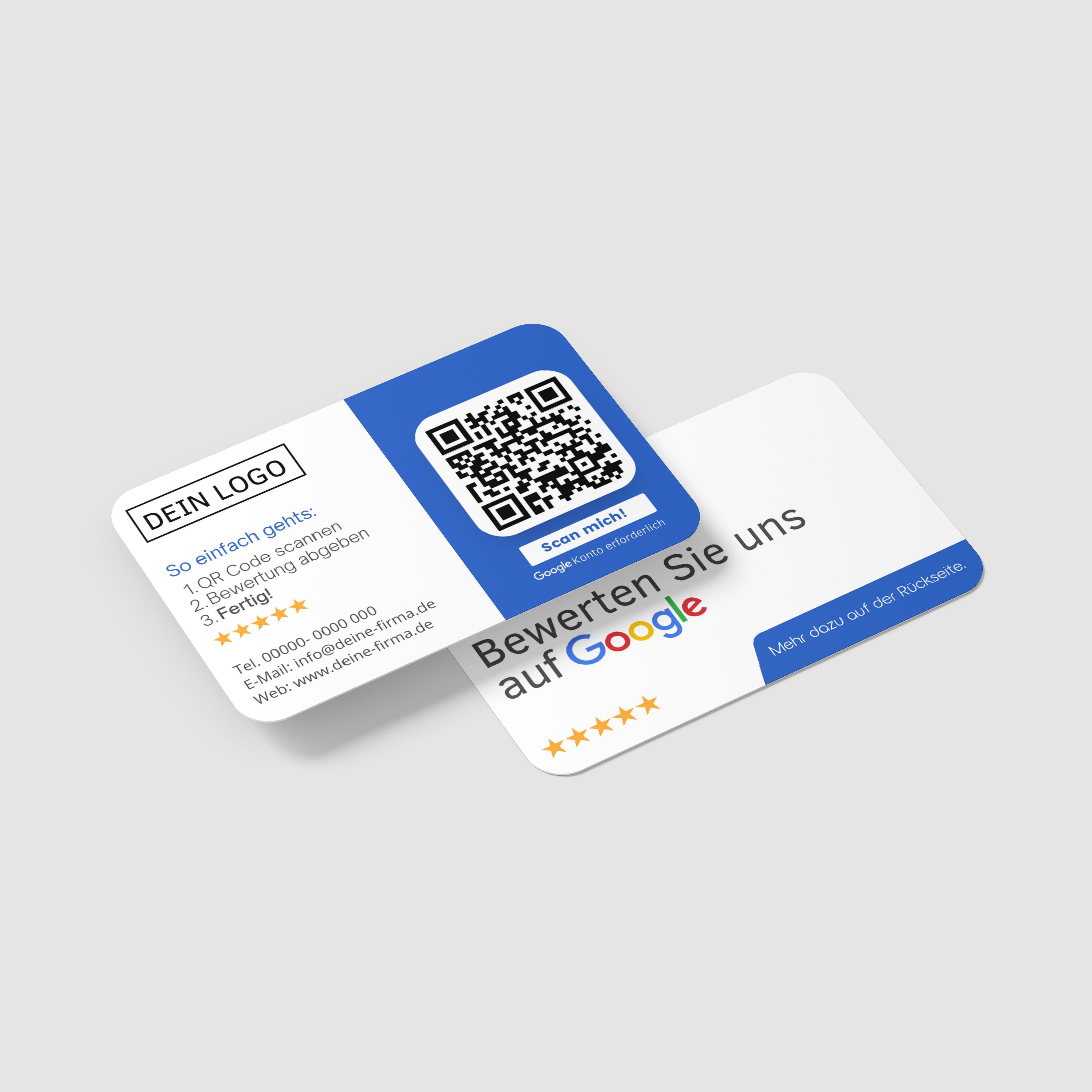 Bewertungskarten mit Kontaktdaten, Logo für Google Bewertung - ReviewMe