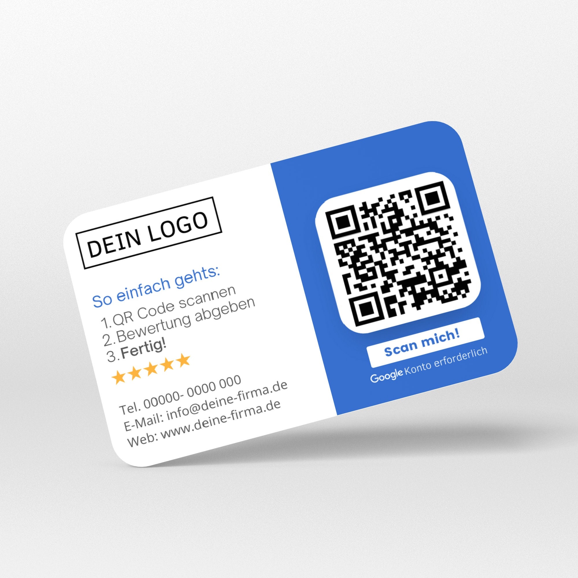 Bewertungskarten mit Kontaktdaten, Logo für Google Bewertung - ReviewMe