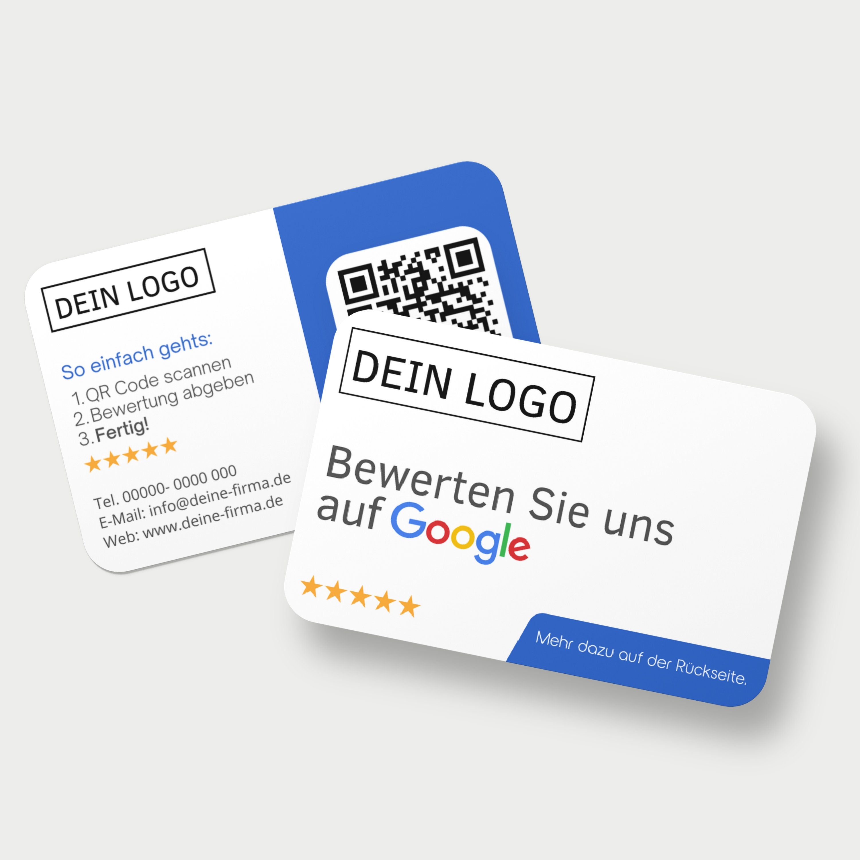 Bewertungskarten mit Kontaktdaten, Logo für Google Bewertung - ReviewMe