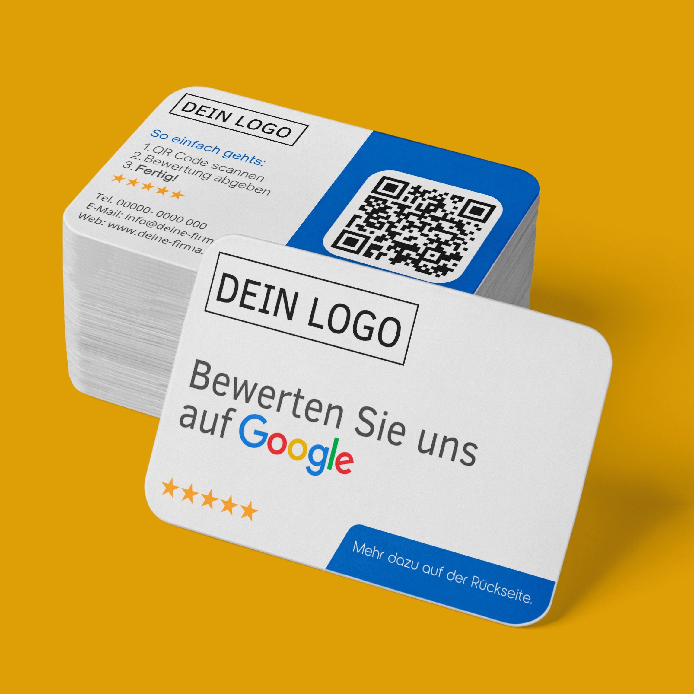 Bewertungskarten mit Kontaktdaten, Logo für Google Bewertung - ReviewMe