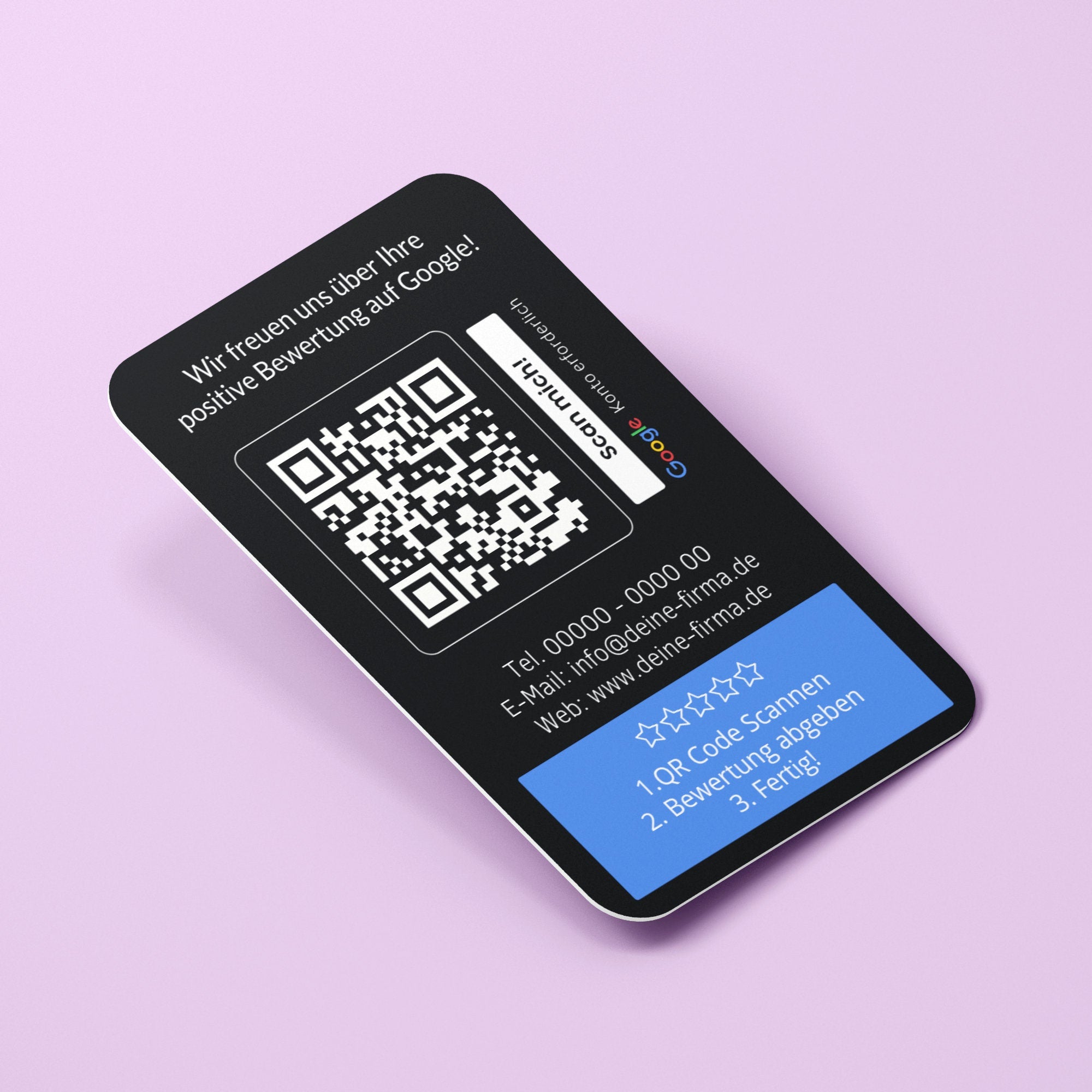 Schwarz Bewertungskarten mit Logo für Google Bewertung mit QR-Code - ReviewMe
