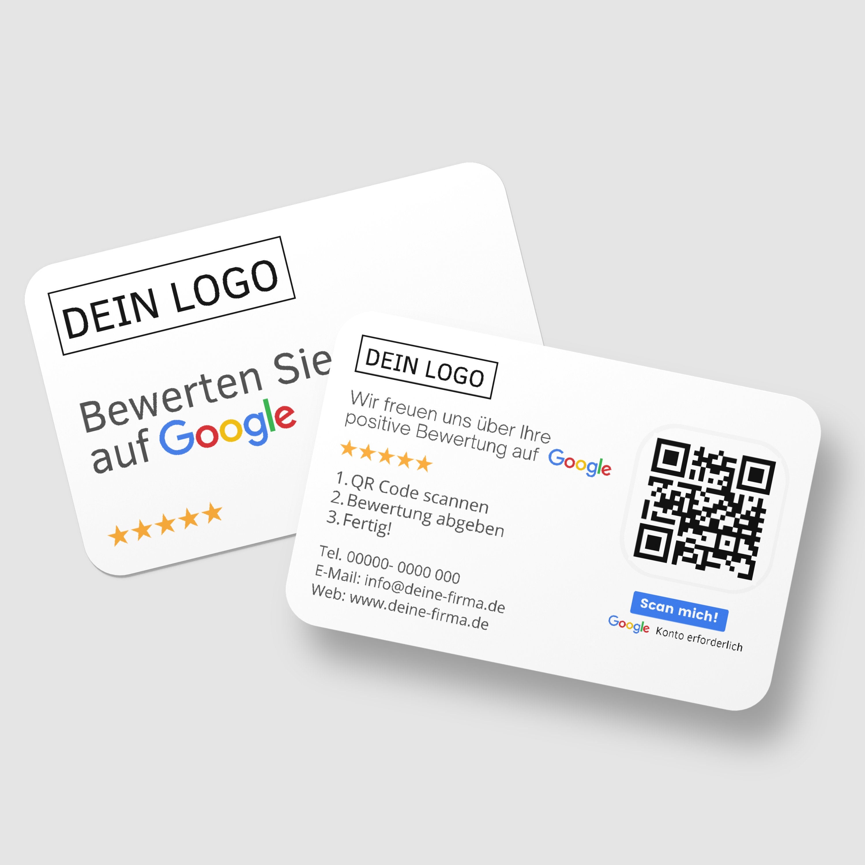 Weiß Google Bewertungskarten Visitenkarte mit QR-Code und Logo - ReviewMe