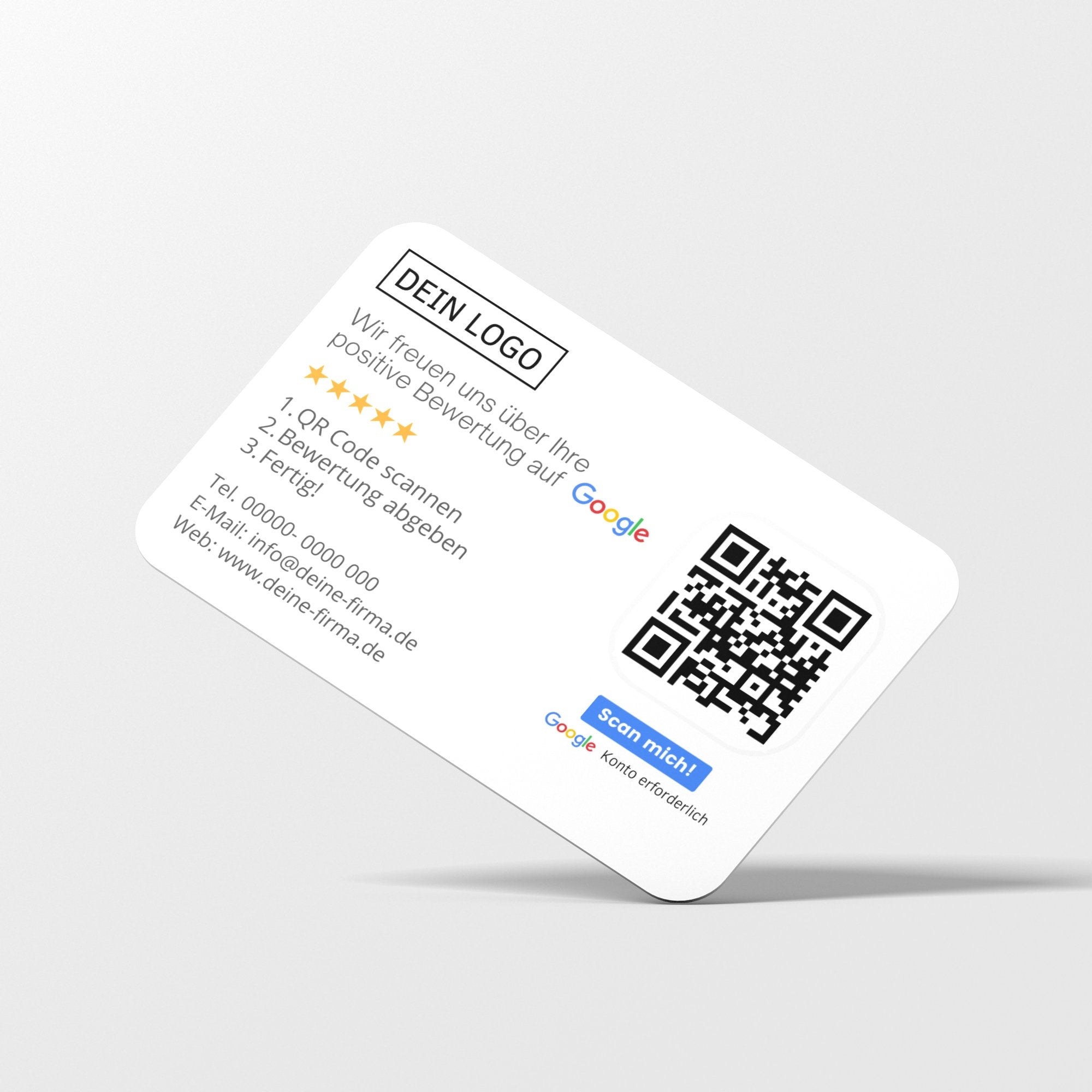Weiß Google Bewertungskarten Visitenkarte mit QR-Code und Logo - ReviewMe
