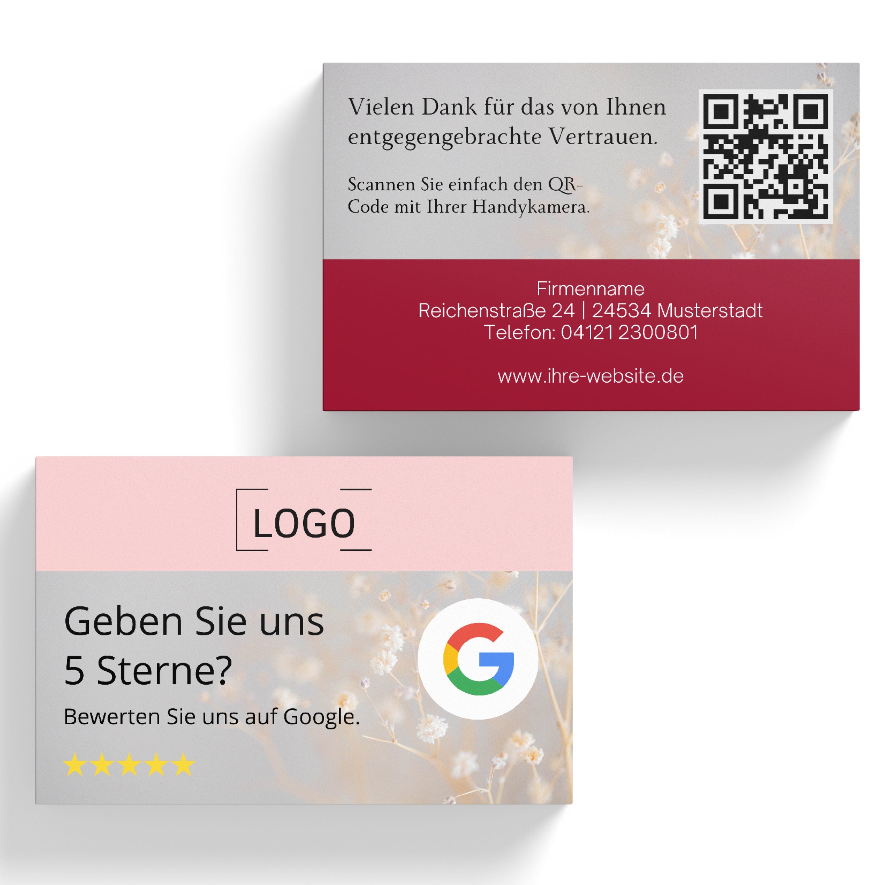 Visitenkarte für Google Bewertung mit QR-Code Bewertungskarten Klassisch | Dankeskarten - ReviewMe