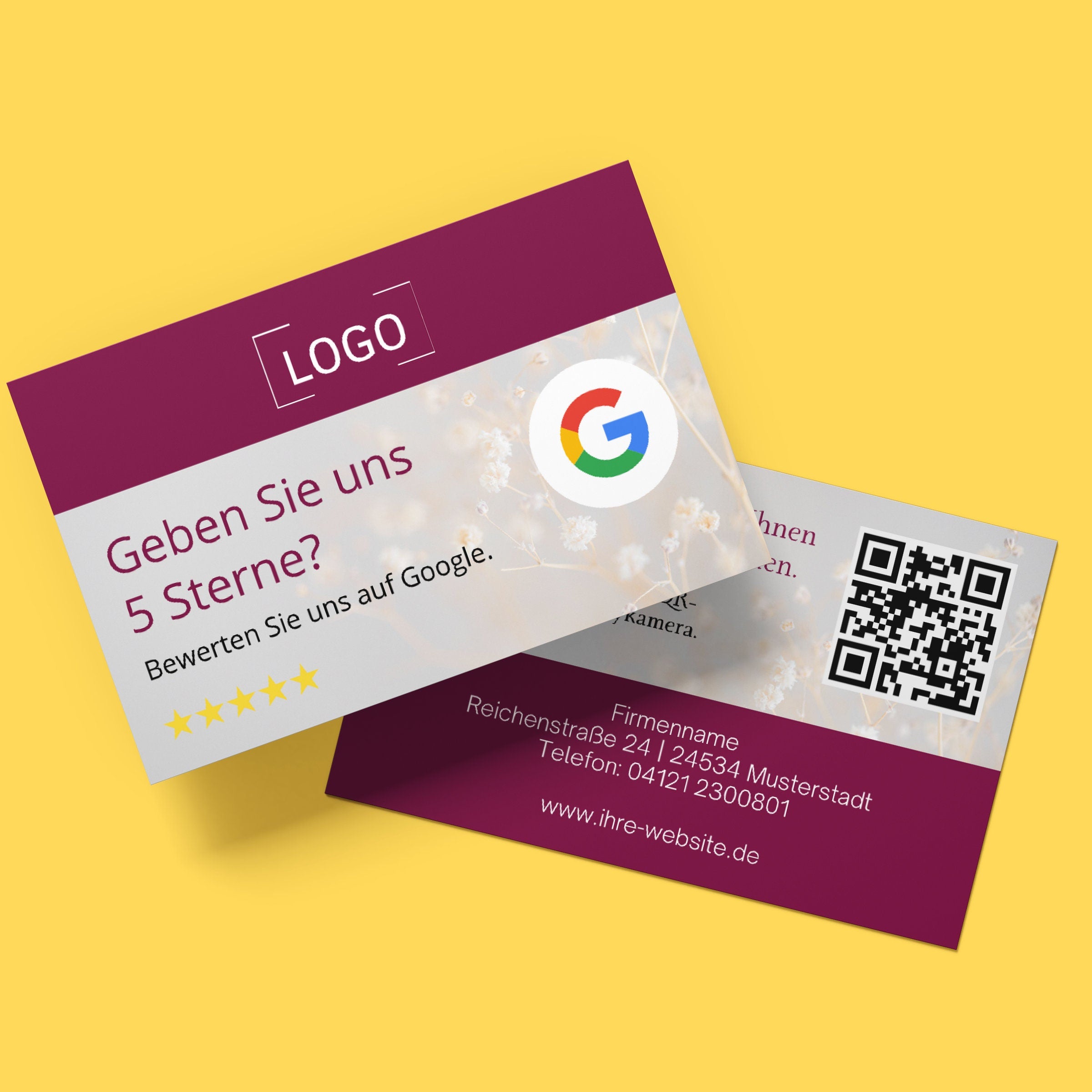 Visitenkarte für Google Bewertung mit QR-Code Bewertungskarten Klassisch | Dankeskarten - ReviewMe