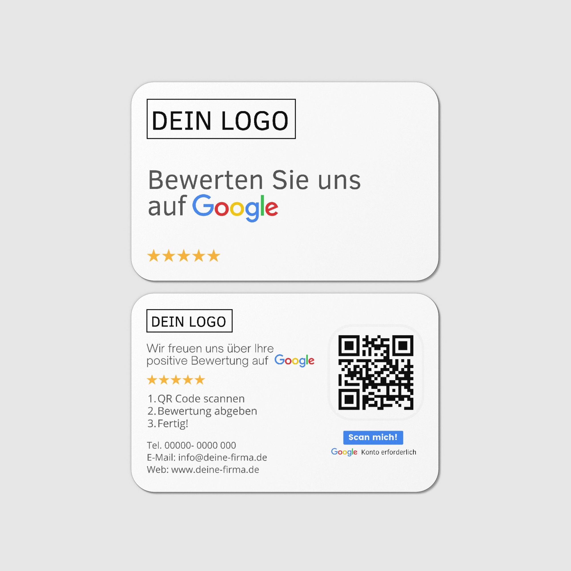 Weiß Google Bewertungskarten Visitenkarte mit QR-Code und Logo - ReviewMe