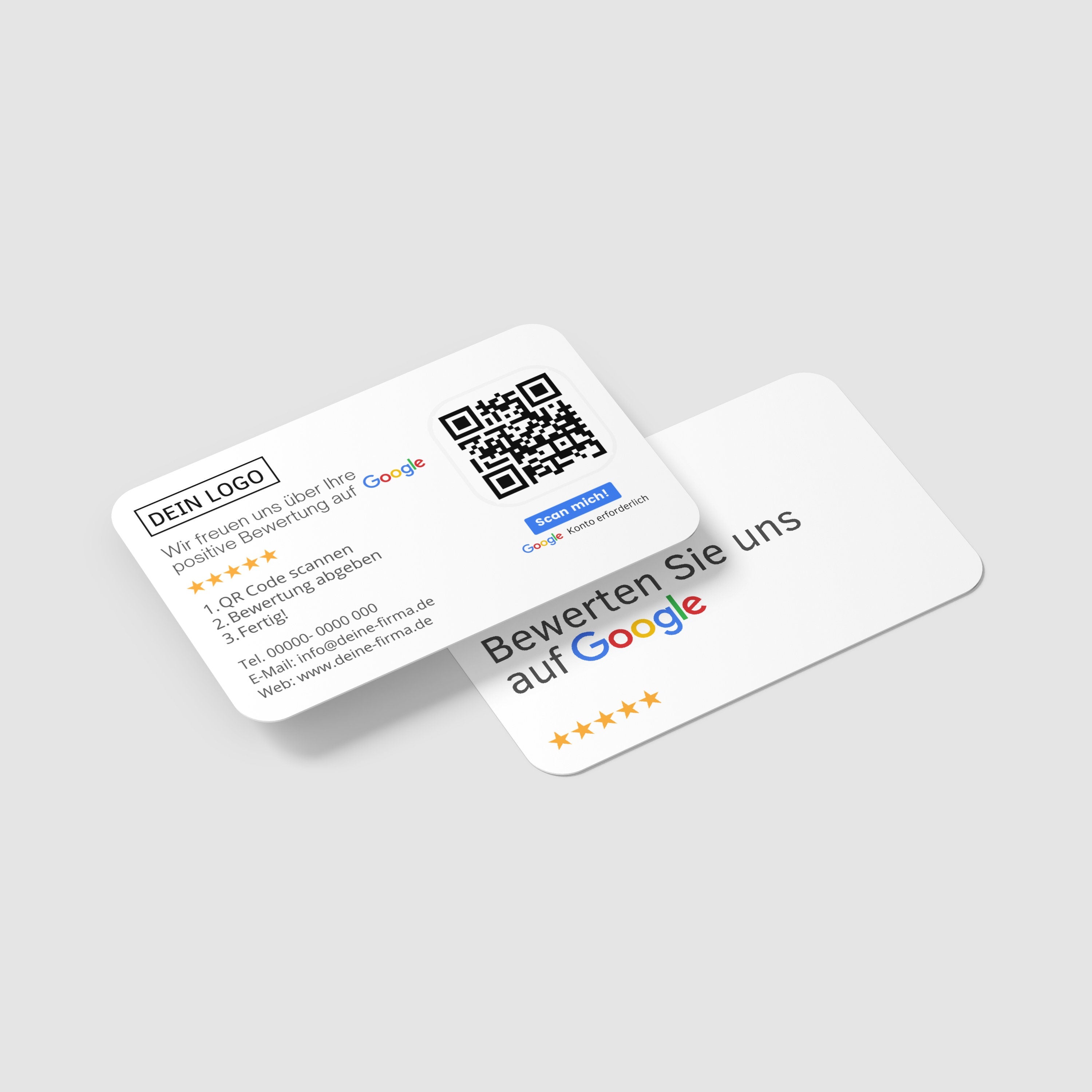 Weiß Google Bewertungskarten Visitenkarte mit QR-Code und Logo - ReviewMe