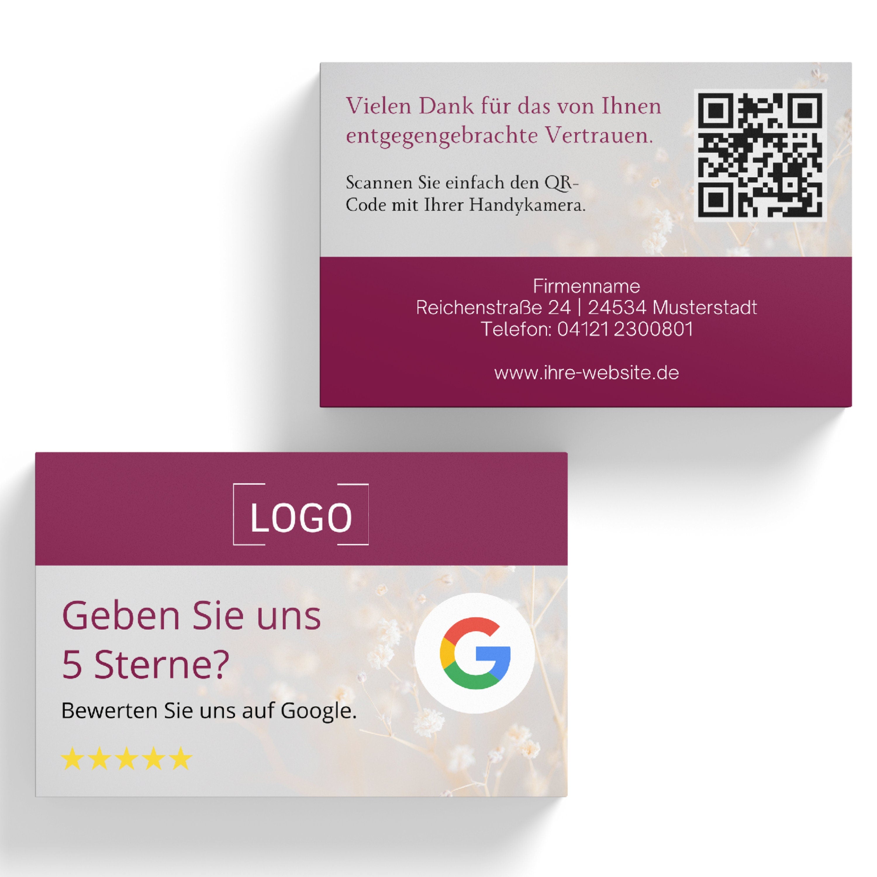 Visitenkarte für Google Bewertung mit QR-Code Bewertungskarten Klassisch | Dankeskarten - ReviewMe