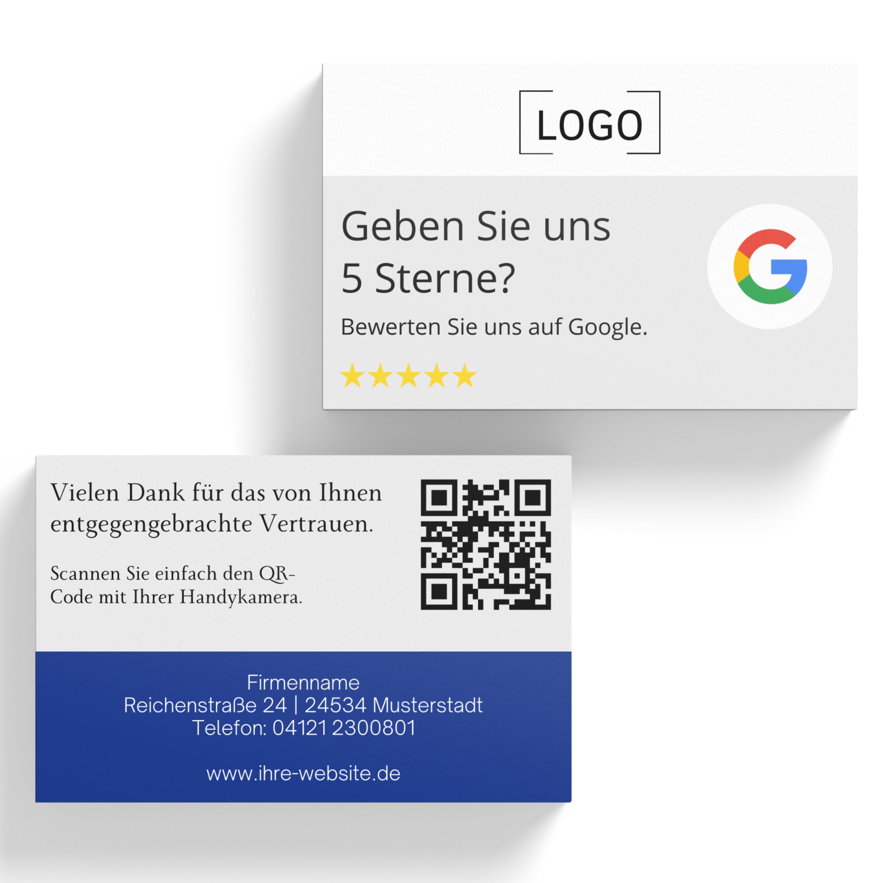 Visitenkarte für Google Bewertung mit QR-Code Bewertungskarten Klassisch | Dankeskarten - ReviewMe