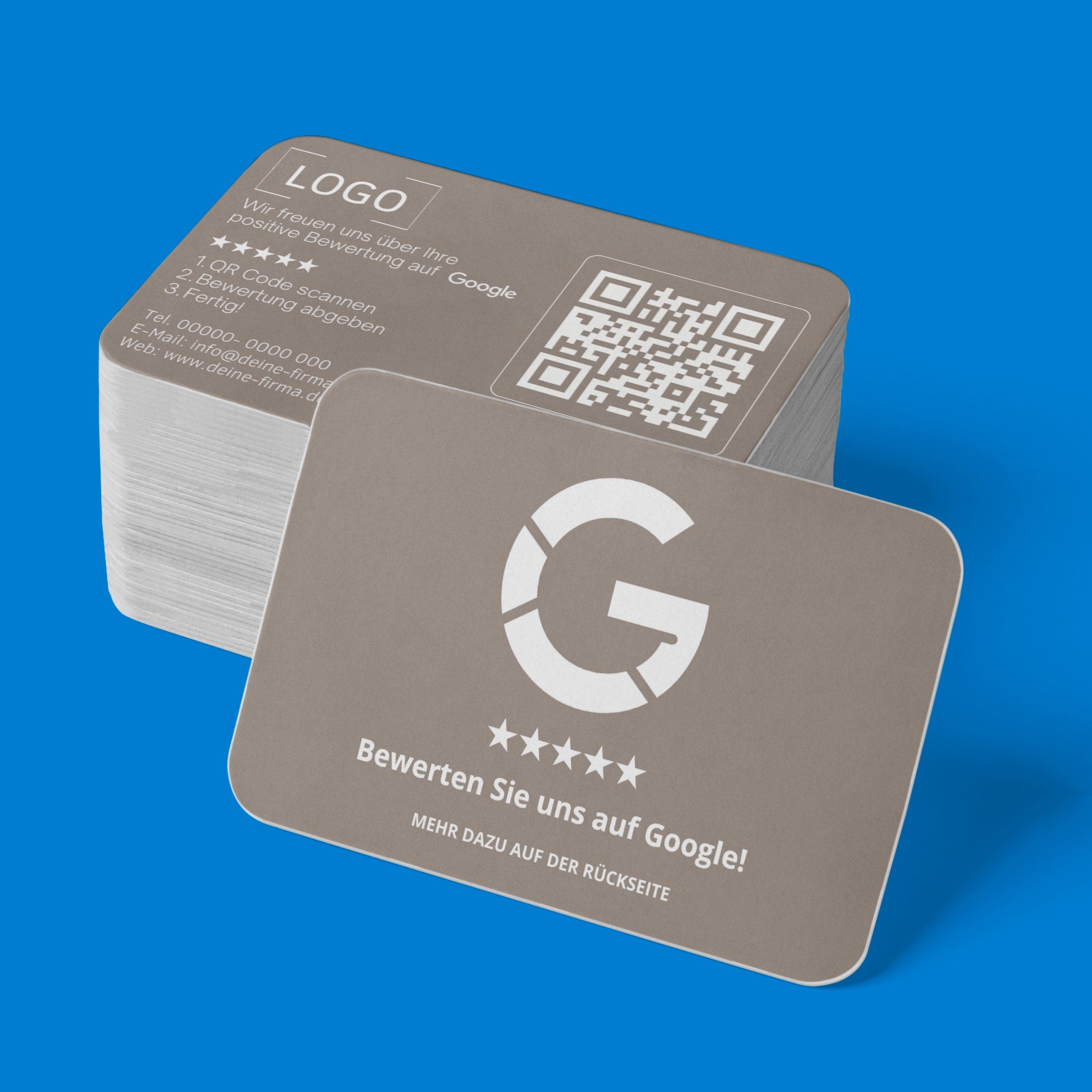 Farbige Google Bewertungskarten Visitenkarte mit QR-Code und Logo | Dankeskarten Rot - ReviewMe