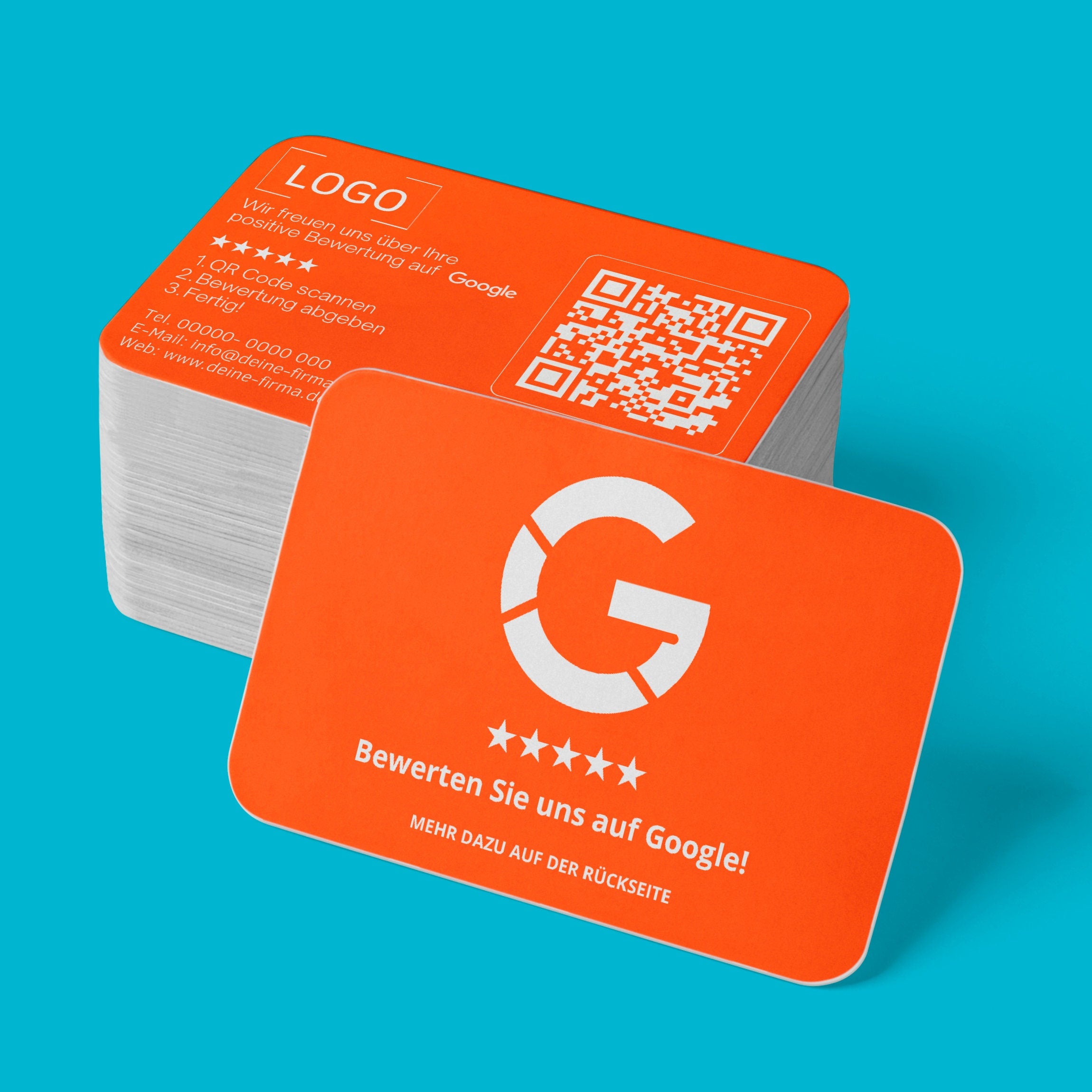 Farbige Google Bewertungskarten Visitenkarte mit QR-Code und Logo | Dankeskarten Rot - ReviewMe