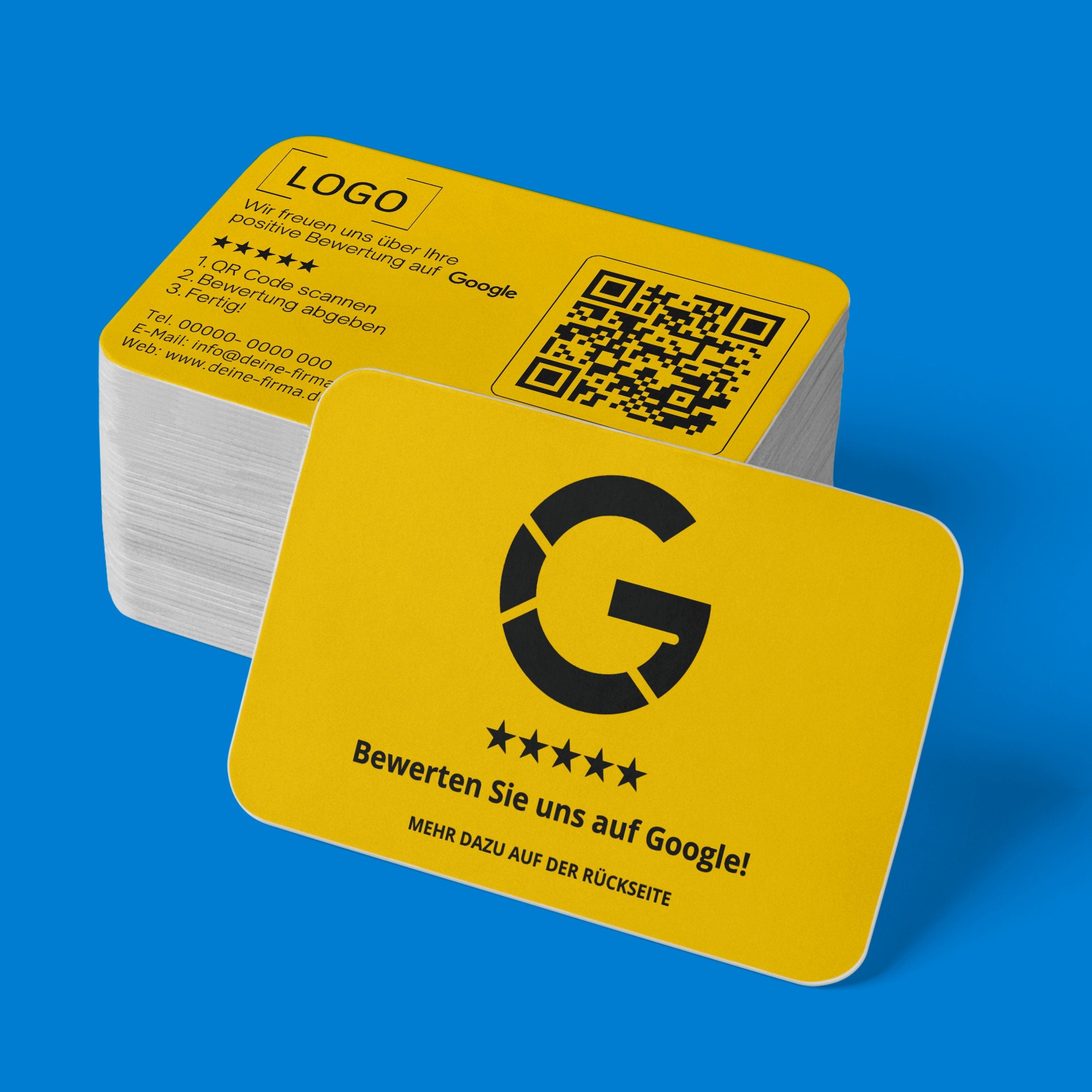 Farbige Google Bewertungskarten Visitenkarte mit QR-Code und Logo | Dankeskarten Rot - ReviewMe