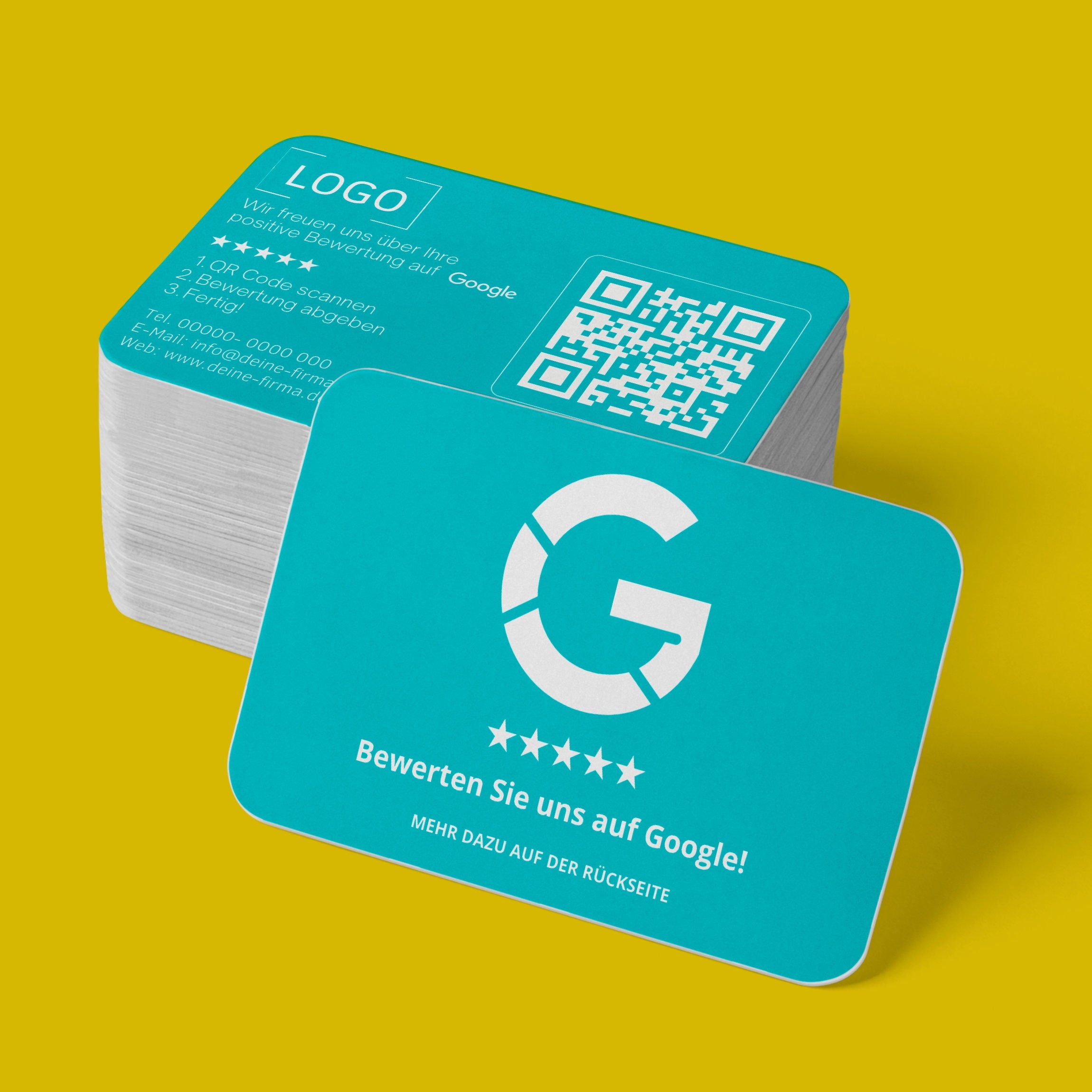 Farbige Google Bewertungskarten Visitenkarte mit QR-Code und Logo | Dankeskarten Rot - ReviewMe