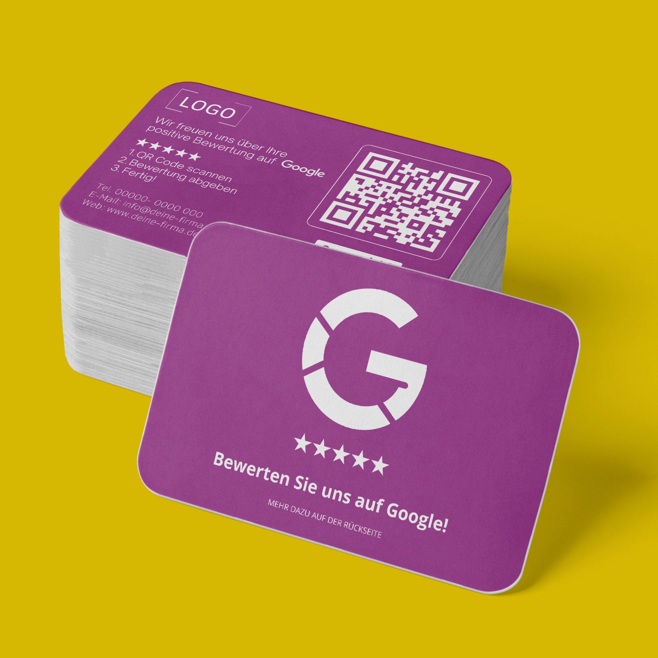 Farbige Google Bewertungskarten Visitenkarte mit QR-Code und Logo | Dankeskarten Rot - ReviewMe