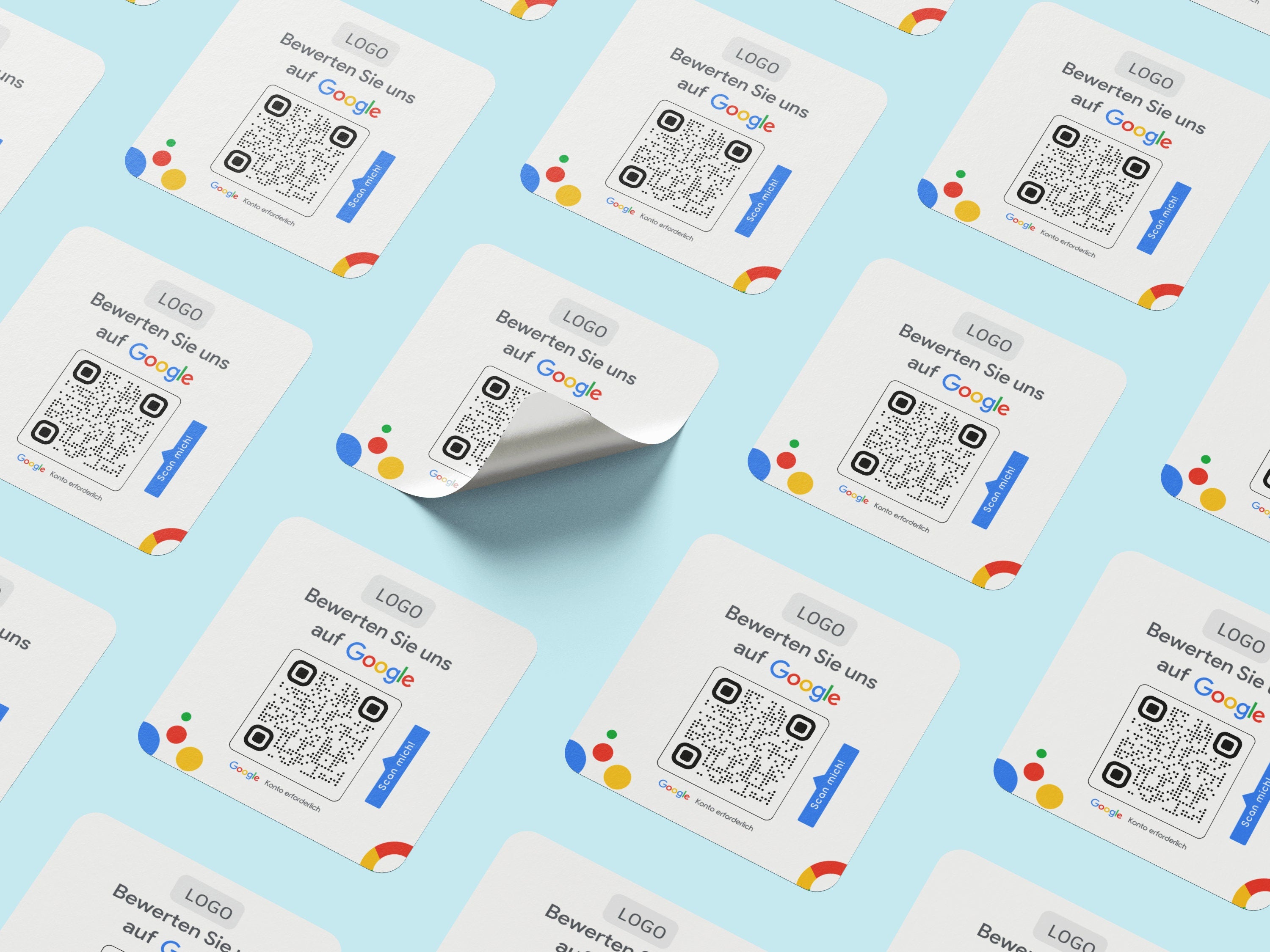 Google Bewertung Logo QR-Code Sticker - Quadratische Etiketten auf Rolle Modern Weiß - ReviewMe