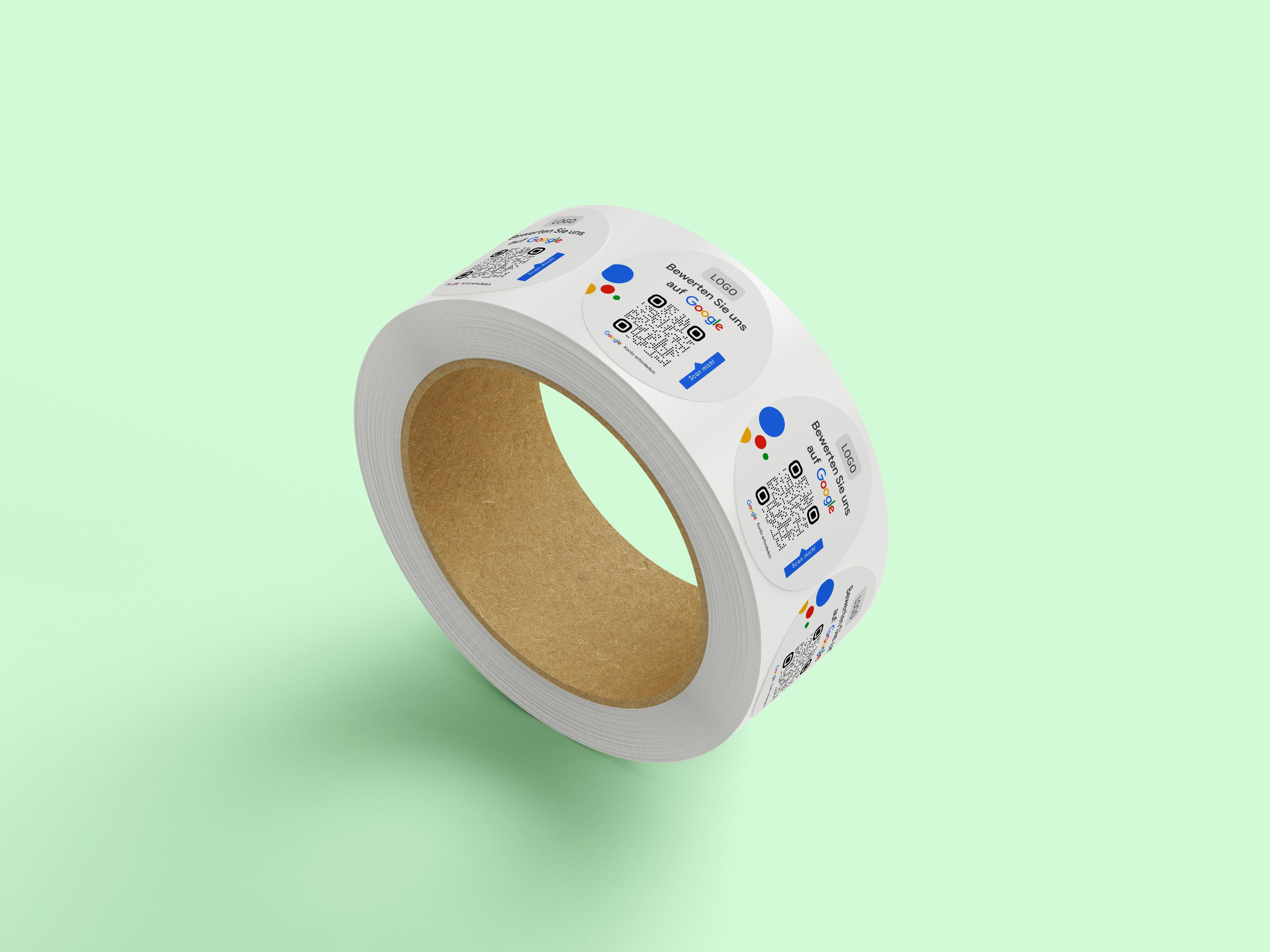 Google Bewertung Logo QR-Code Sticker - Personalisierte Etiketten auf Rolle Weiß mit Logo - ReviewMe