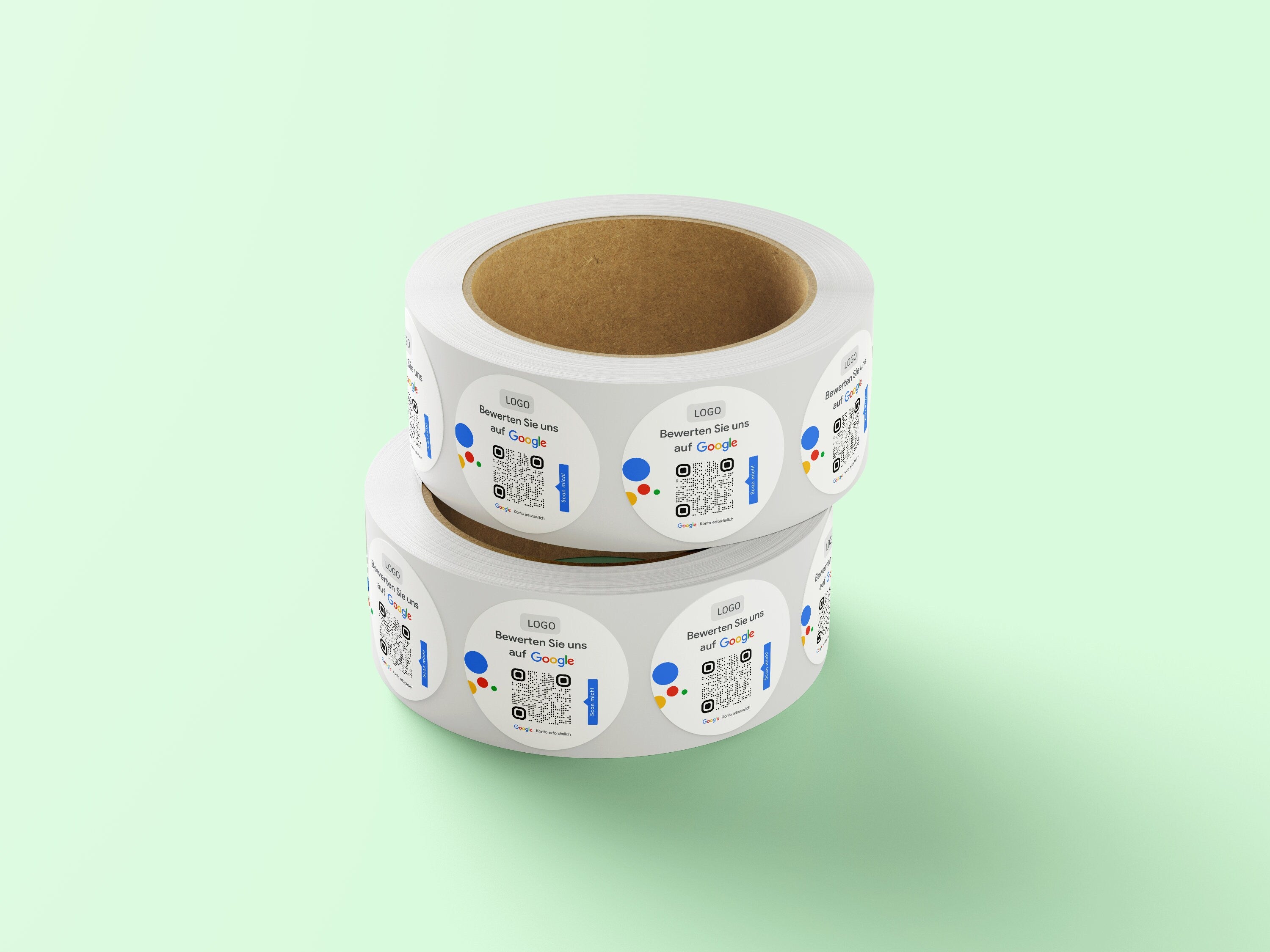 Google Bewertung Logo QR-Code Sticker - Personalisierte Etiketten auf Rolle Weiß mit Logo - ReviewMe