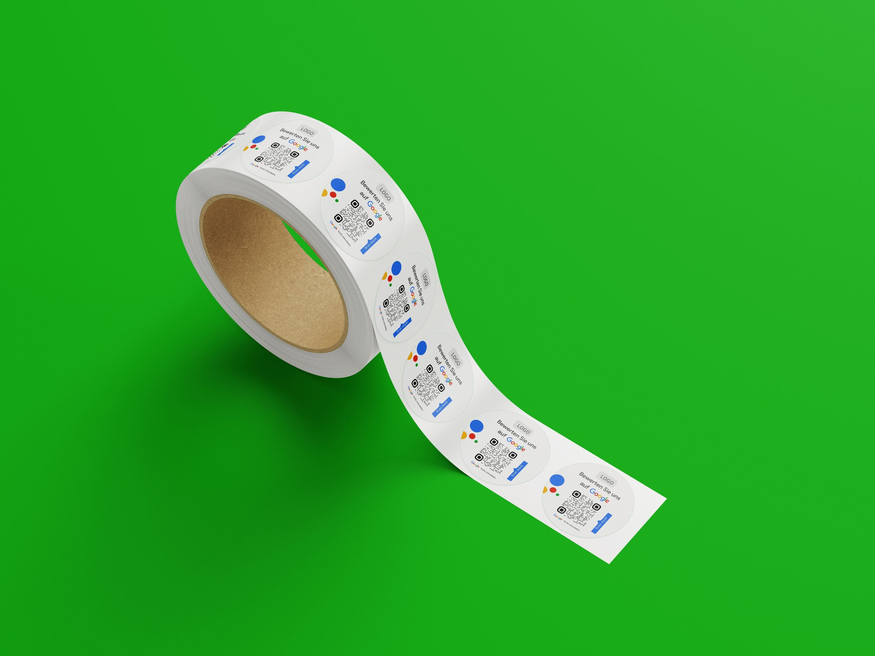 Google Bewertung Logo QR-Code Sticker - Personalisierte Etiketten auf Rolle Weiß mit Logo - ReviewMe