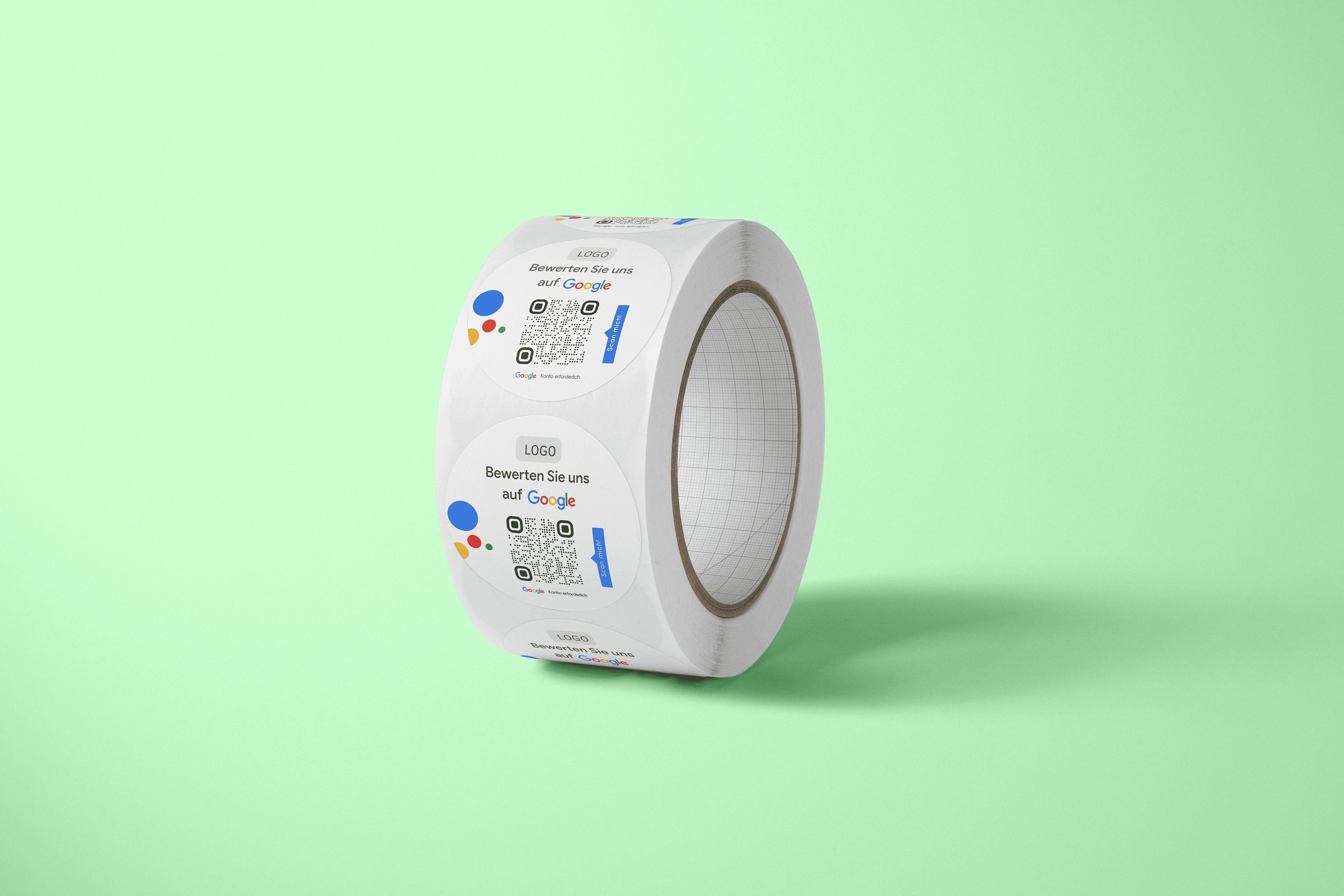 Google Bewertung Logo QR-Code Sticker - Personalisierte Etiketten auf Rolle Weiß mit Logo - ReviewMe