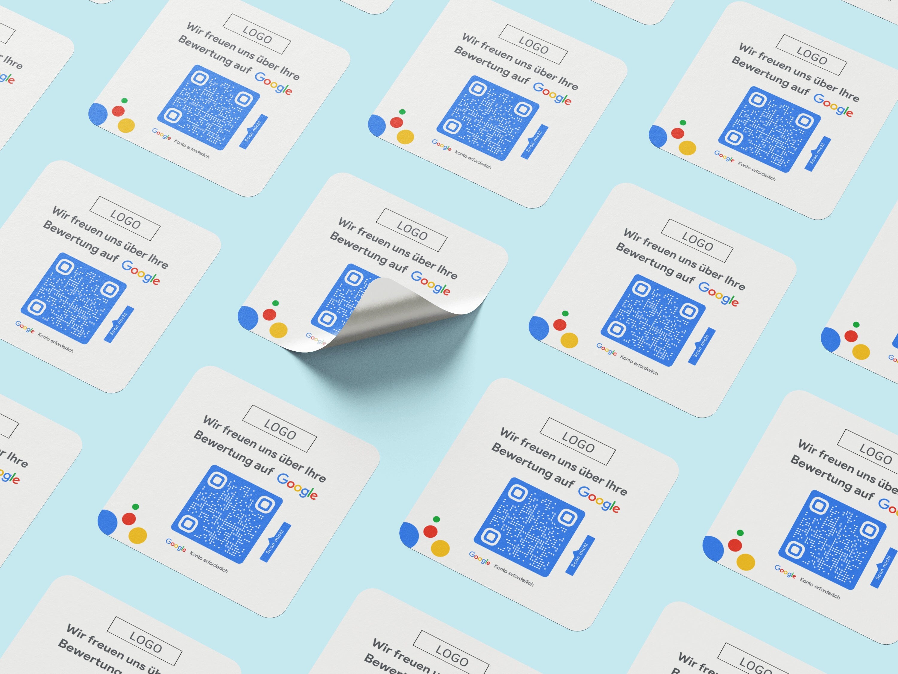 Google Bewertung Logo QR-Code Sticker - Quadratische Etiketten auf Rolle Modern - ReviewMe