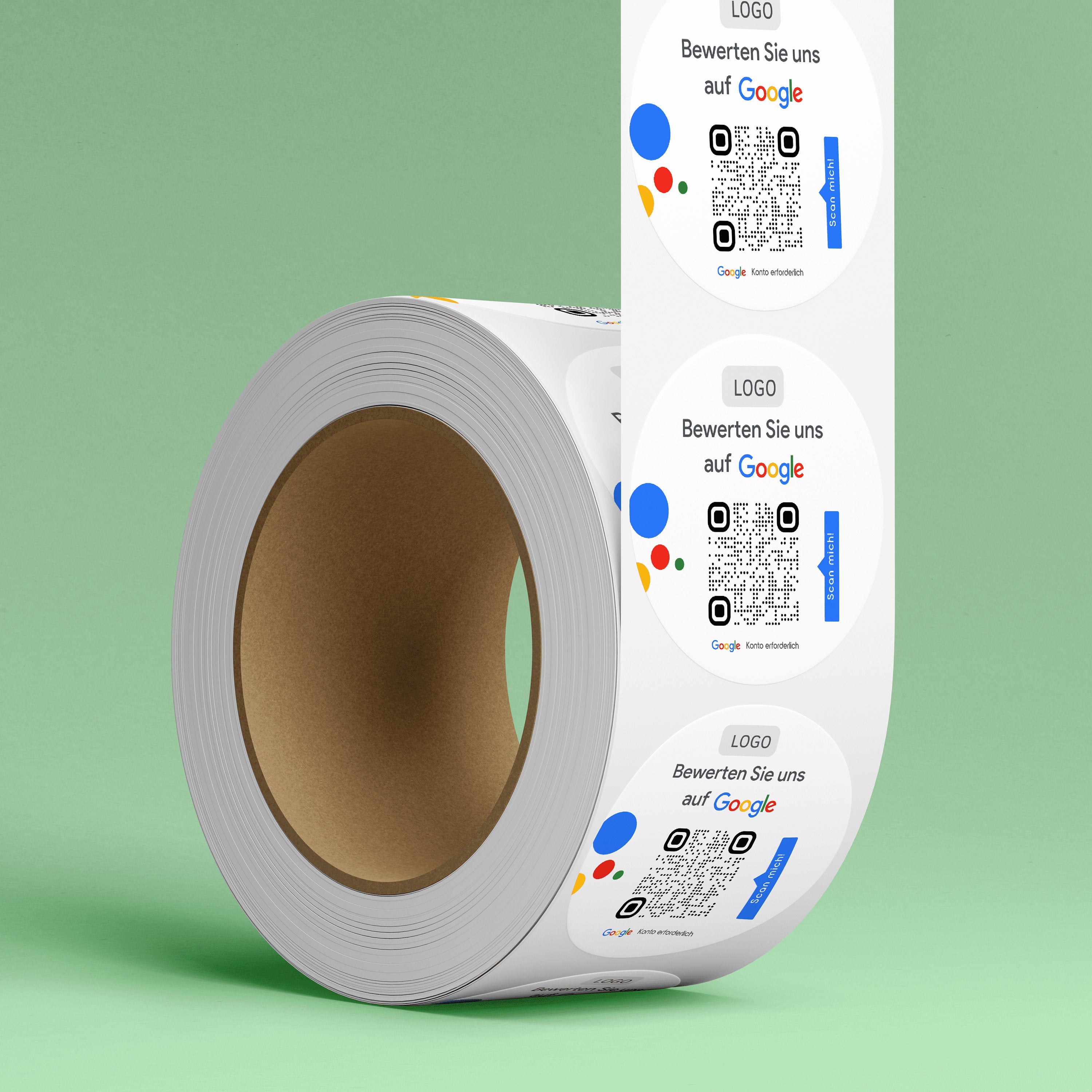Google Bewertung Logo QR-Code Sticker - Personalisierte Etiketten auf Rolle Weiß mit Logo - ReviewMe