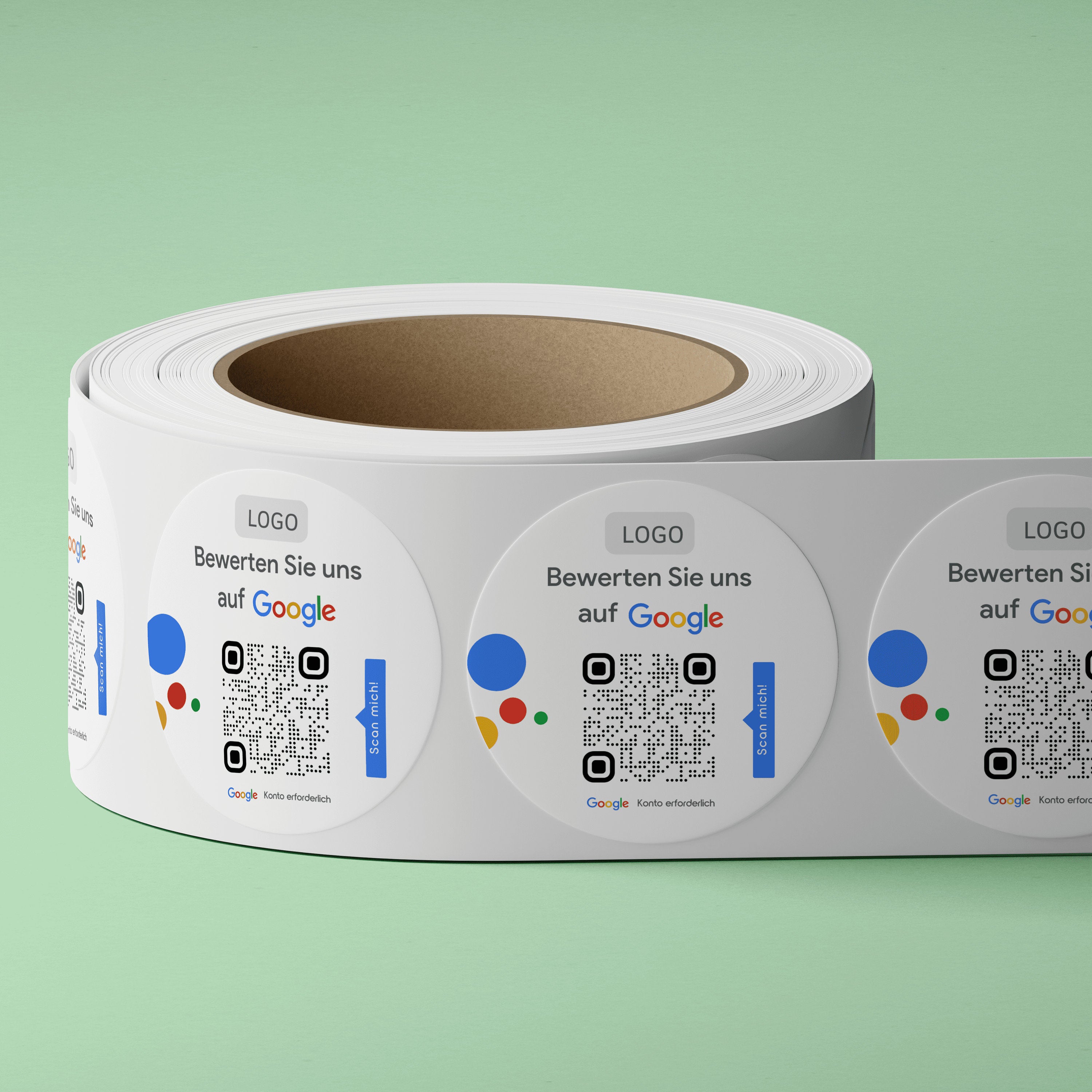 Google Bewertung Logo QR-Code Sticker - Personalisierte Etiketten auf Rolle Weiß mit Logo - ReviewMe