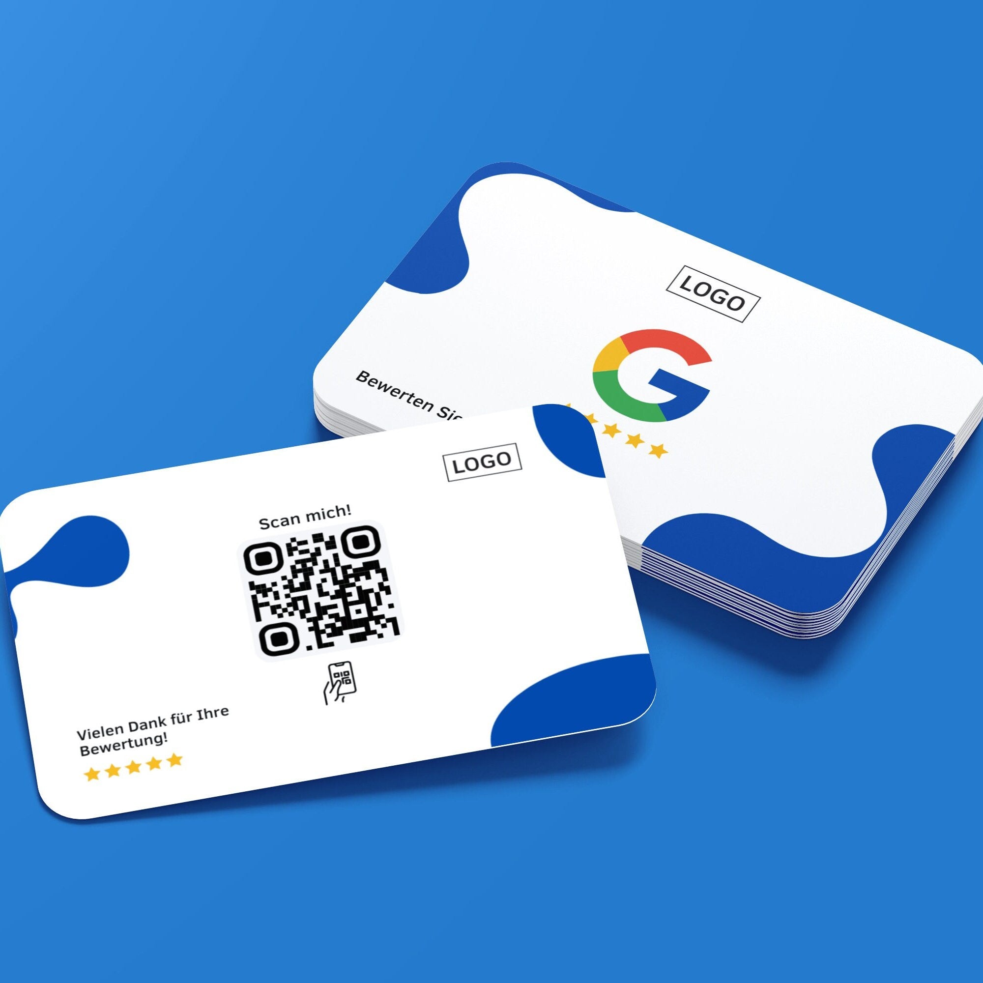 Google Bewertungskarten – Weiß mit Kreativem Blauem Fleckendesign - ReviewMe